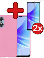 BTH BTH OPPO A17 Hoesje Siliconen Met 2x Screenprotector - Lichtroze