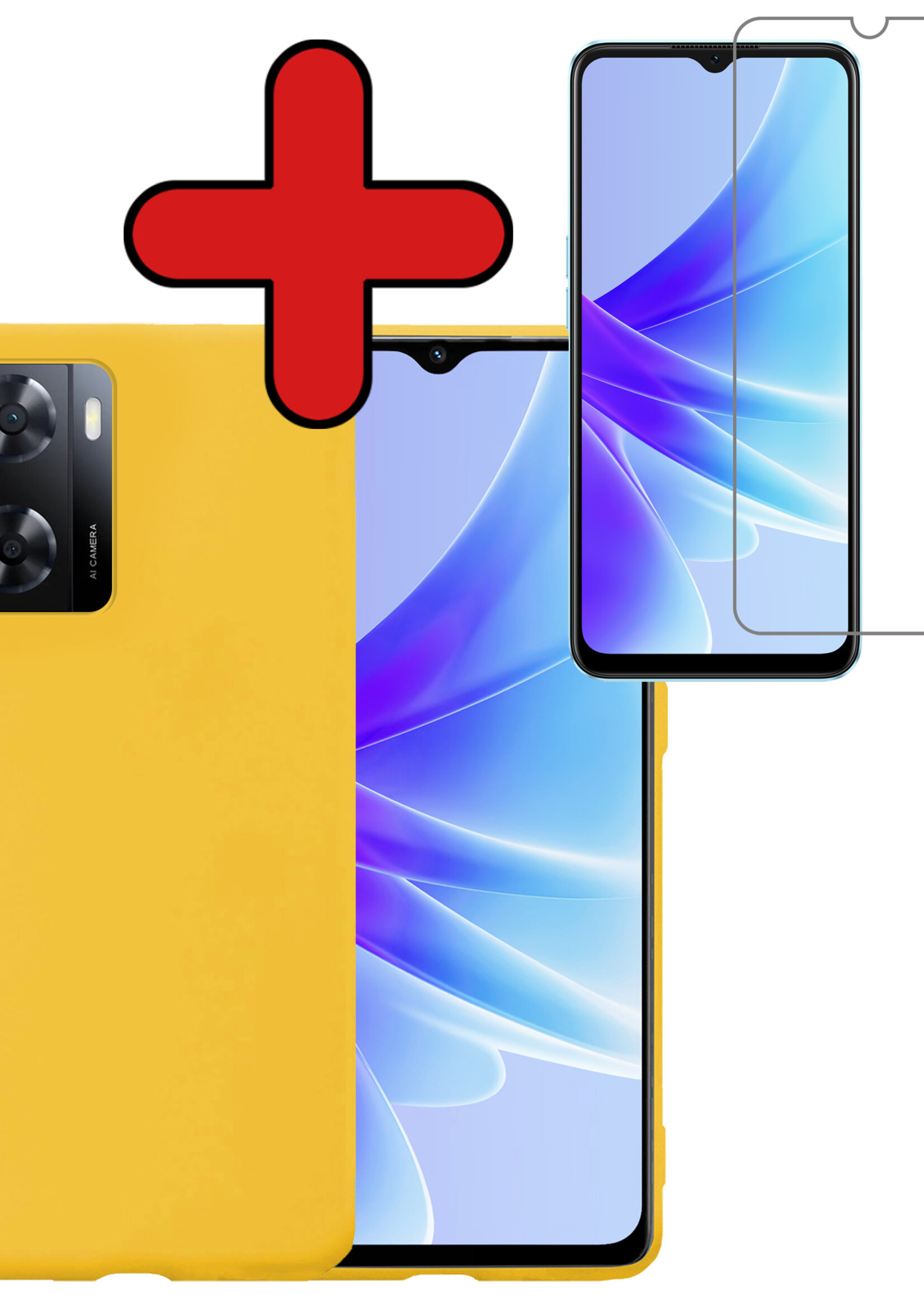 BTH Hoesje Geschikt voor OPPO A57 Hoesje Siliconen Case Hoes Met Screenprotector - Hoes Geschikt voor OPPO A57 Hoes Cover Case - Geel