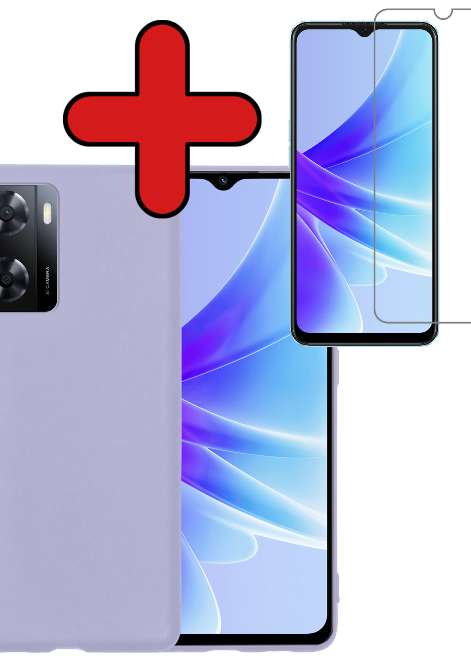 BTH Hoesje Geschikt voor OPPO A57 Hoesje Siliconen Case Hoes Met Screenprotector - Hoes Geschikt voor OPPO A57 Hoes Cover Case - Lila