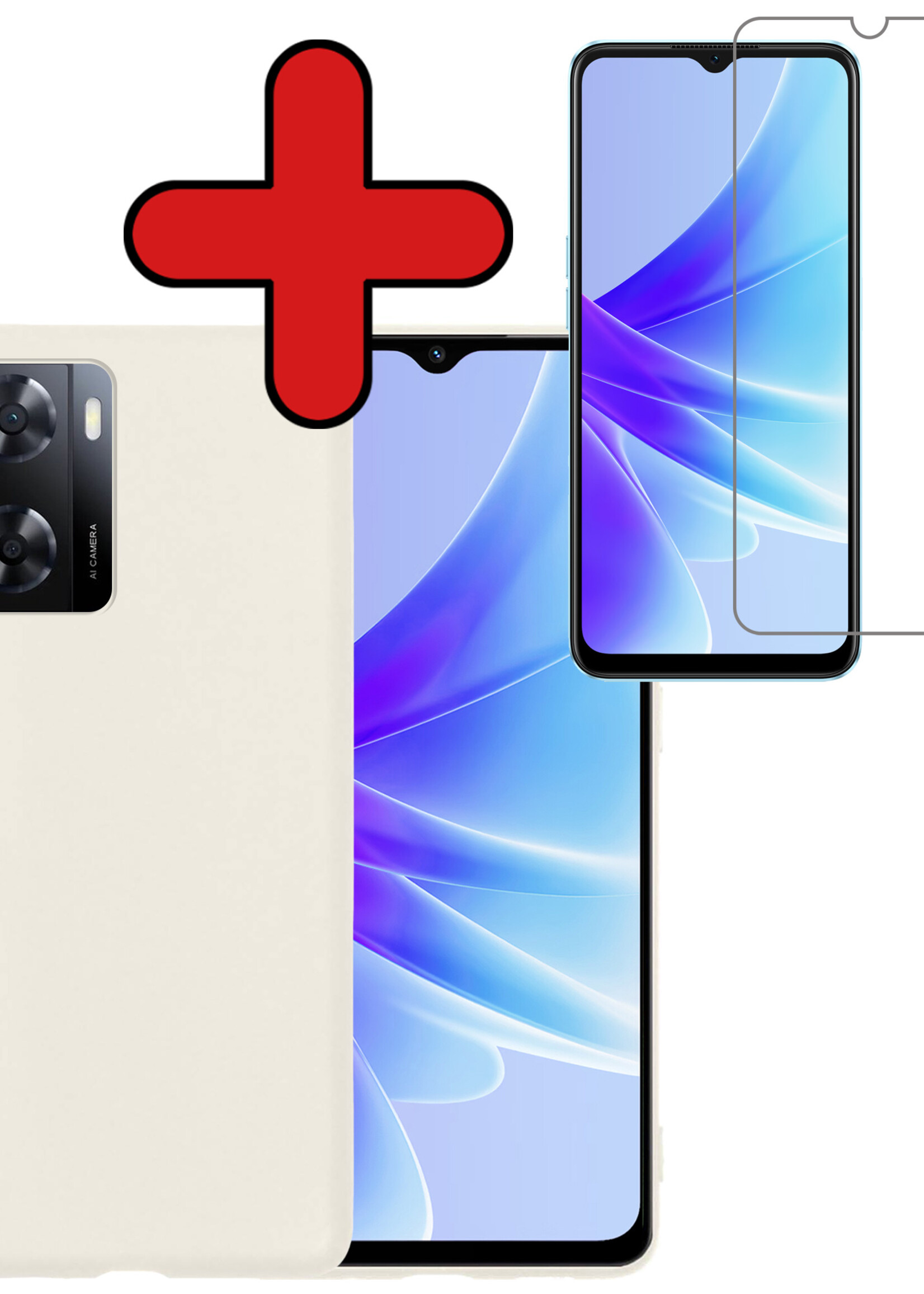 BTH Hoesje Geschikt voor OPPO A57 Hoesje Siliconen Case Hoes Met Screenprotector - Hoes Geschikt voor OPPO A57 Hoes Cover Case - Wit