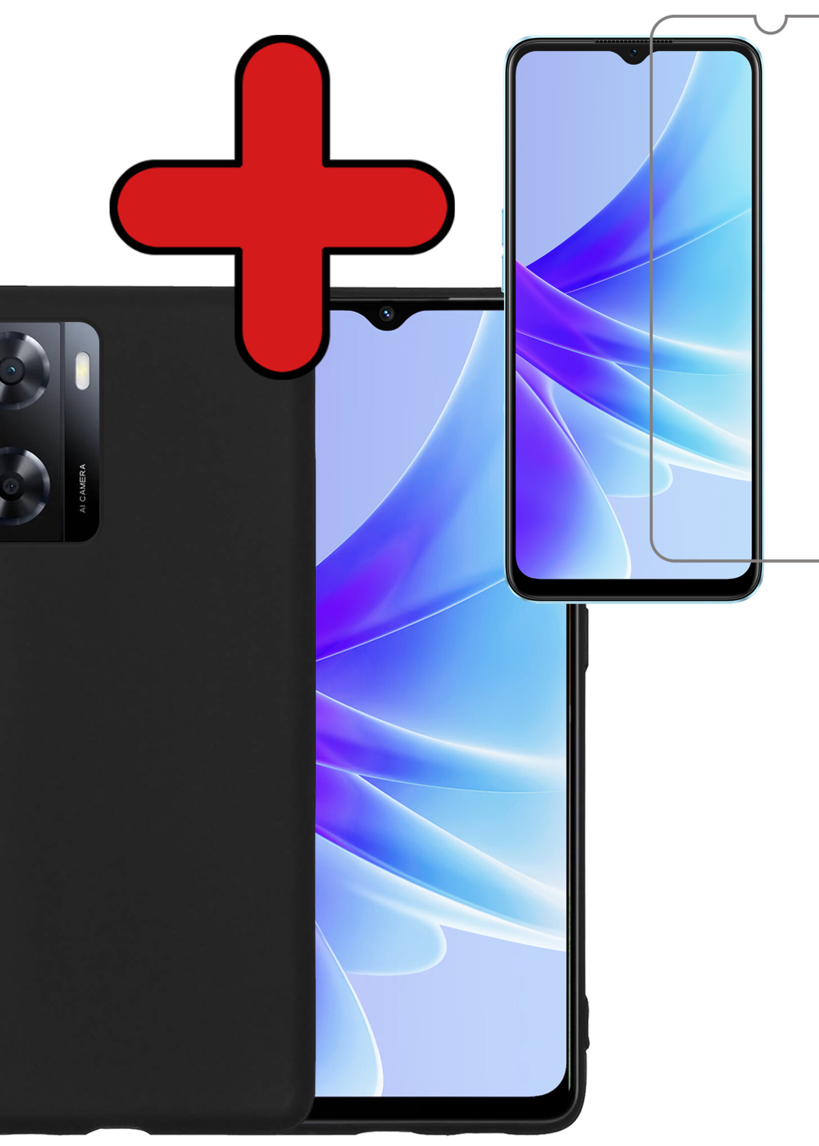 BTH Hoesje Geschikt voor OPPO A57 Hoesje Siliconen Case Hoes Met Screenprotector - Hoes Geschikt voor OPPO A57 Hoes Cover Case - Zwart