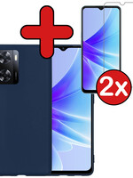 BTH BTH OPPO A57 Hoesje Siliconen Met 2x Screenprotector - Donkerblauw
