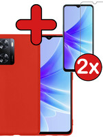BTH BTH OPPO A57 Hoesje Siliconen Met 2x Screenprotector - Rood
