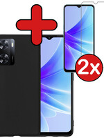 BTH BTH OPPO A57s Hoesje Siliconen Met 2x Screenprotector - Zwart