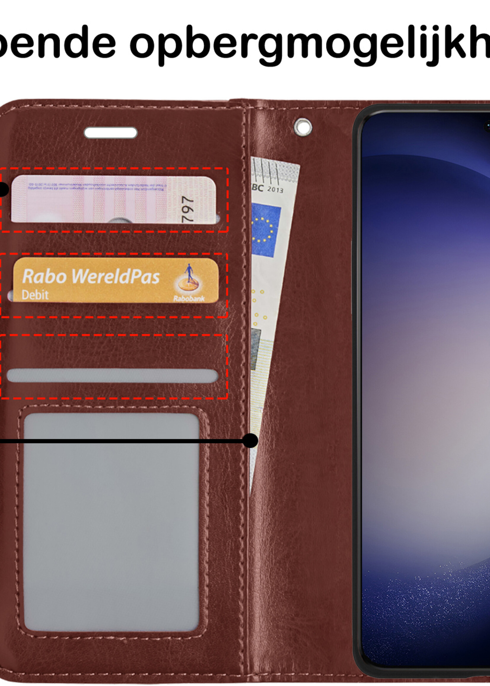 BTH Samsung S23 Hoesje Book Case Hoes Portemonnee Cover Walletcase - Samsung Galaxy S23 Hoes Bookcase Hoesje - Bruin