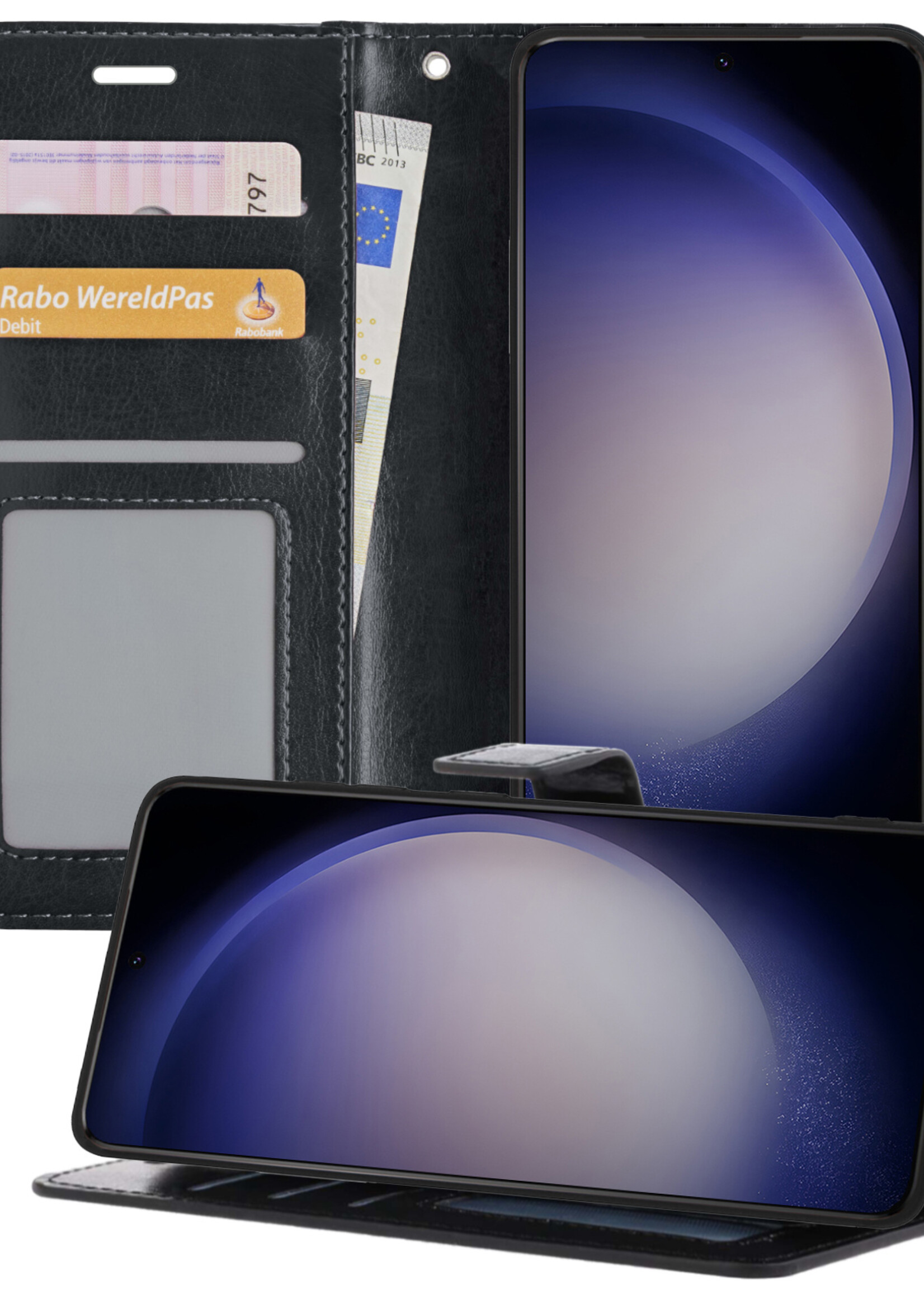 BTH Samsung S23 Hoesje Book Case Hoes Portemonnee Cover Walletcase - Samsung Galaxy S23 Hoes Bookcase Hoesje - Zwart