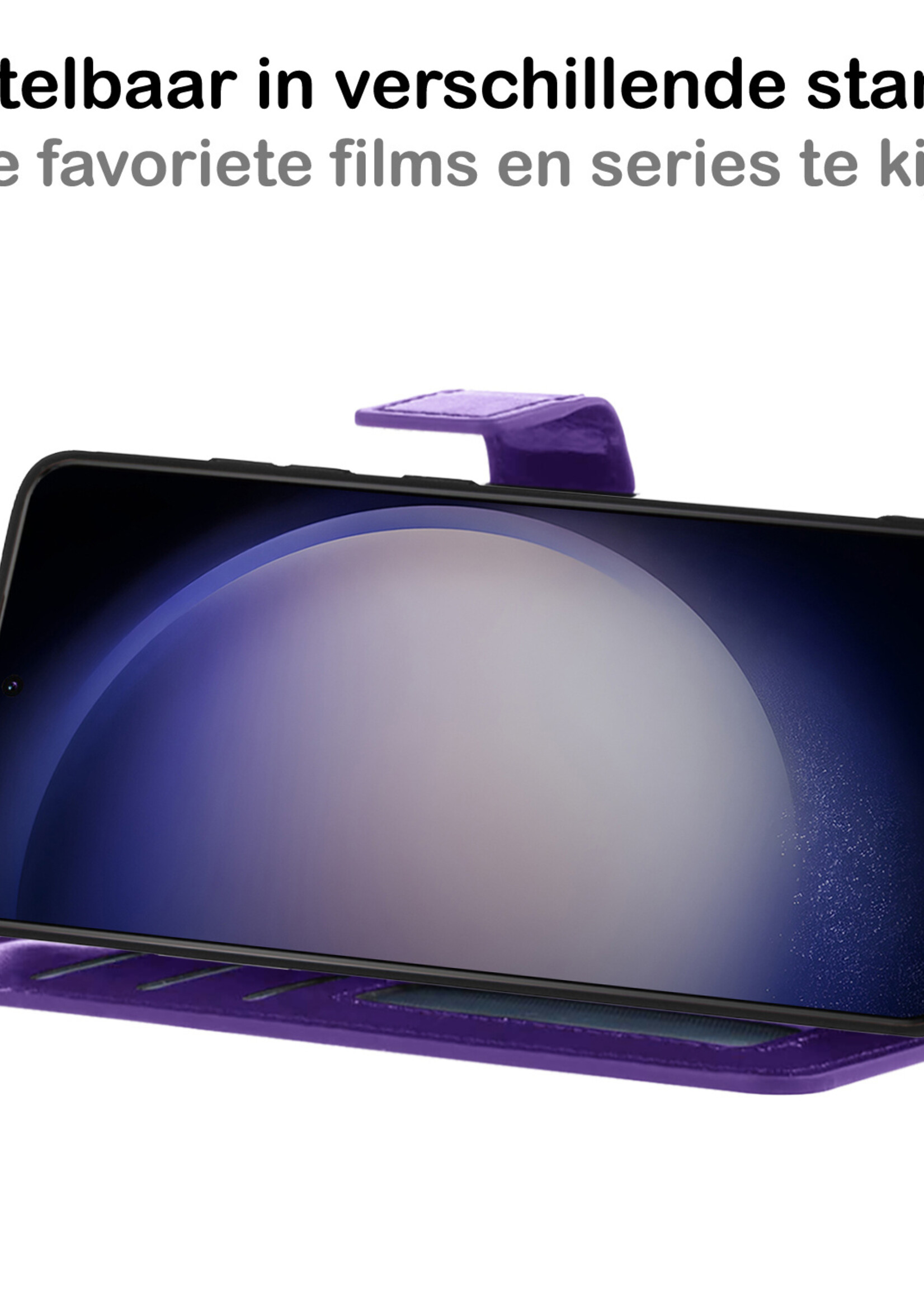 BTH Hoesje Geschikt voor Samsung S23 Hoesje Book Case Hoes Portemonnee Cover Walletcase Met Screenprotector - Hoes Geschikt voor Samsung Galaxy S23 Hoes Bookcase Hoesje - Paars