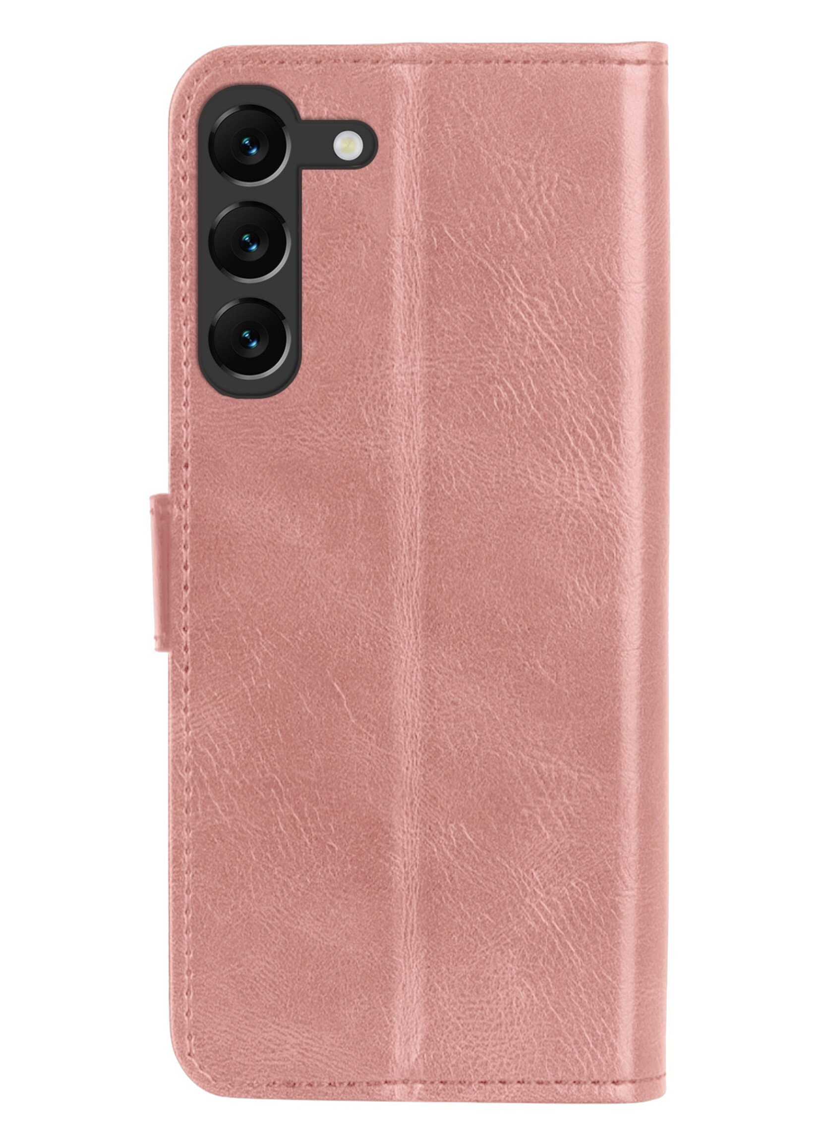 BTH Hoesje Geschikt voor Samsung S23 Hoesje Book Case Hoes Portemonnee Cover Walletcase Met Screenprotector - Hoes Geschikt voor Samsung Galaxy S23 Hoes Bookcase Hoesje - Rosé goud