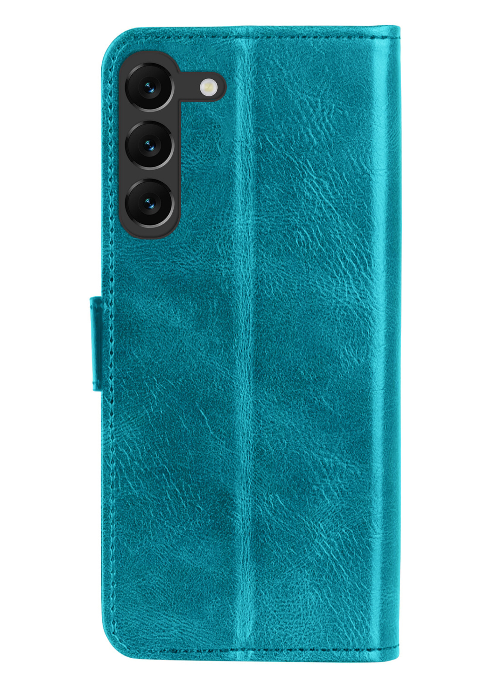 BTH Hoesje Geschikt voor Samsung S23 Hoesje Book Case Hoes Portemonnee Cover Walletcase Met Screenprotector - Hoes Geschikt voor Samsung Galaxy S23 Hoes Bookcase Hoesje - Turquoise