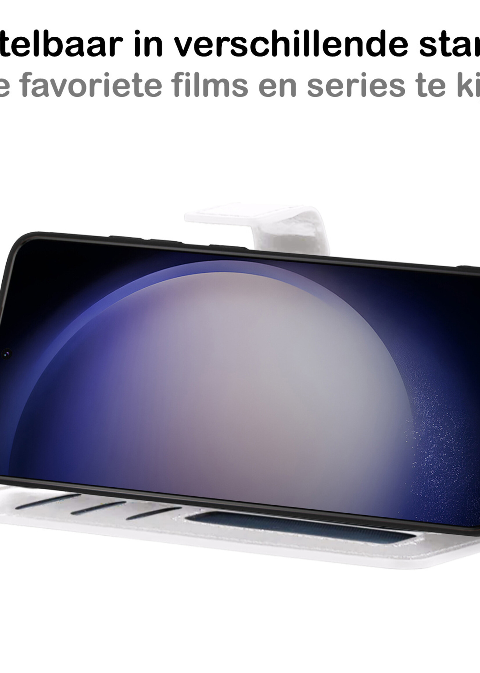 BTH Hoesje Geschikt voor Samsung S23 Hoesje Book Case Hoes Portemonnee Cover Walletcase Met Screenprotector - Hoes Geschikt voor Samsung Galaxy S23 Hoes Bookcase Hoesje - Wit