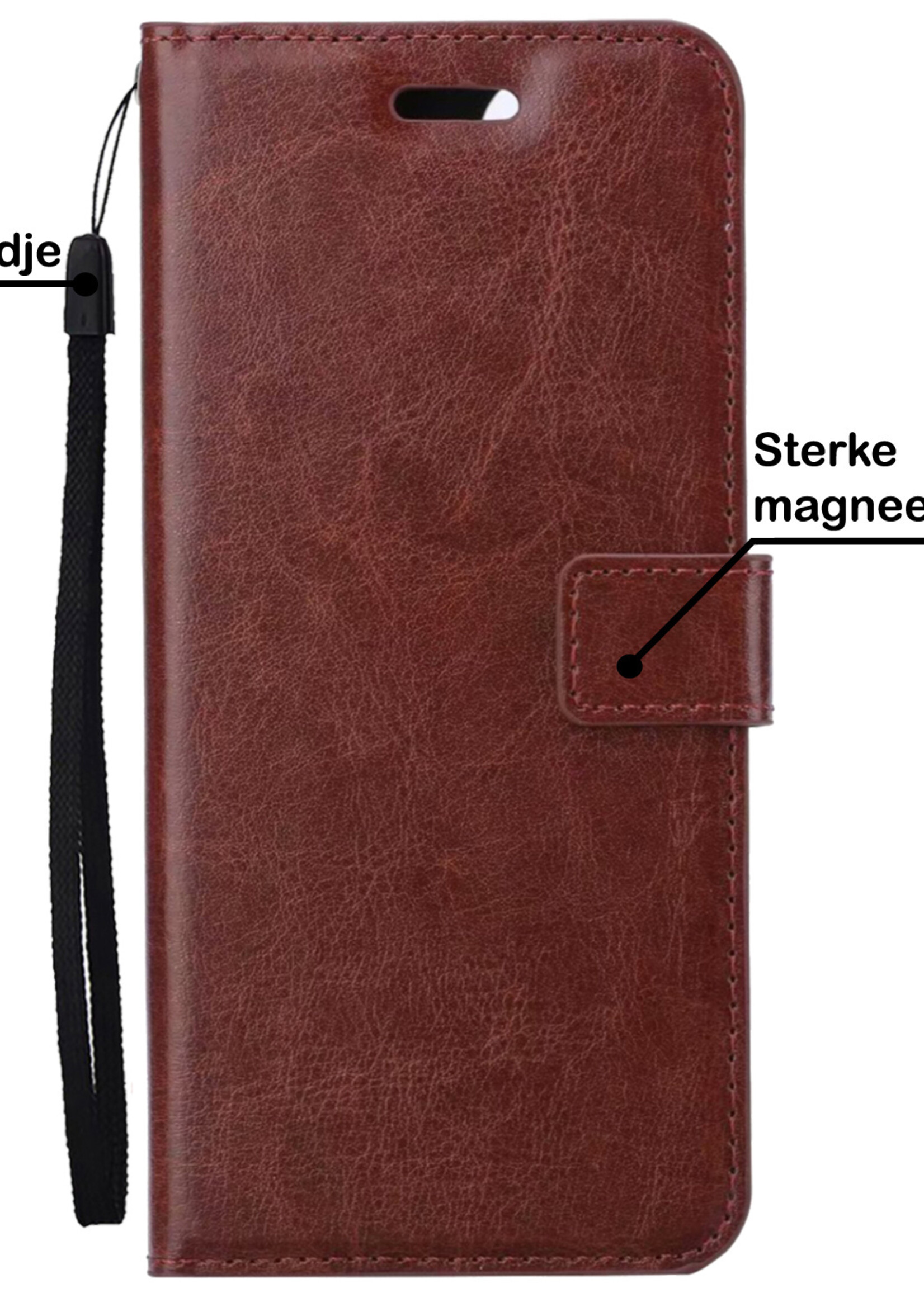 BTH Hoesje Geschikt voor Samsung S23 Hoesje Book Case Hoes Portemonnee Cover Walletcase Met 2x Screenprotector - Hoes Geschikt voor Samsung Galaxy S23 Hoes Bookcase Hoesje - Bruin