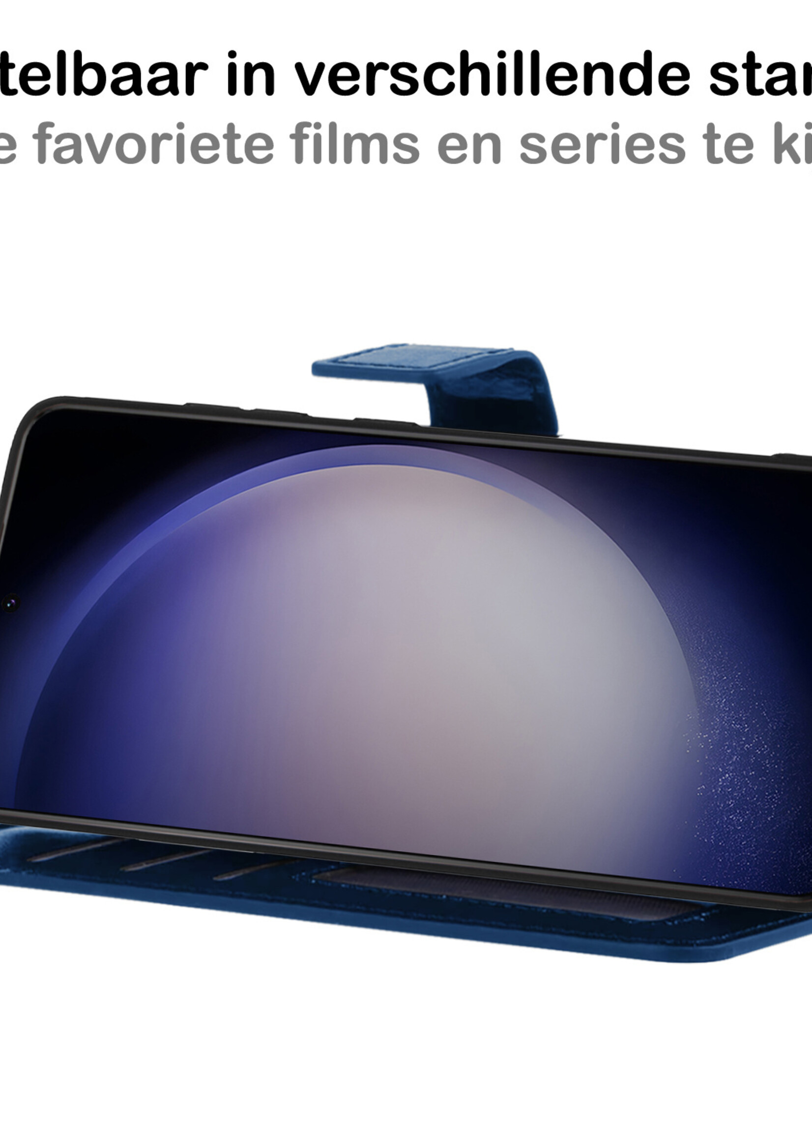 BTH Hoesje Geschikt voor Samsung S23 Hoesje Book Case Hoes Portemonnee Cover Walletcase Met 2x Screenprotector - Hoes Geschikt voor Samsung Galaxy S23 Hoes Bookcase Hoesje - Donkerblauw