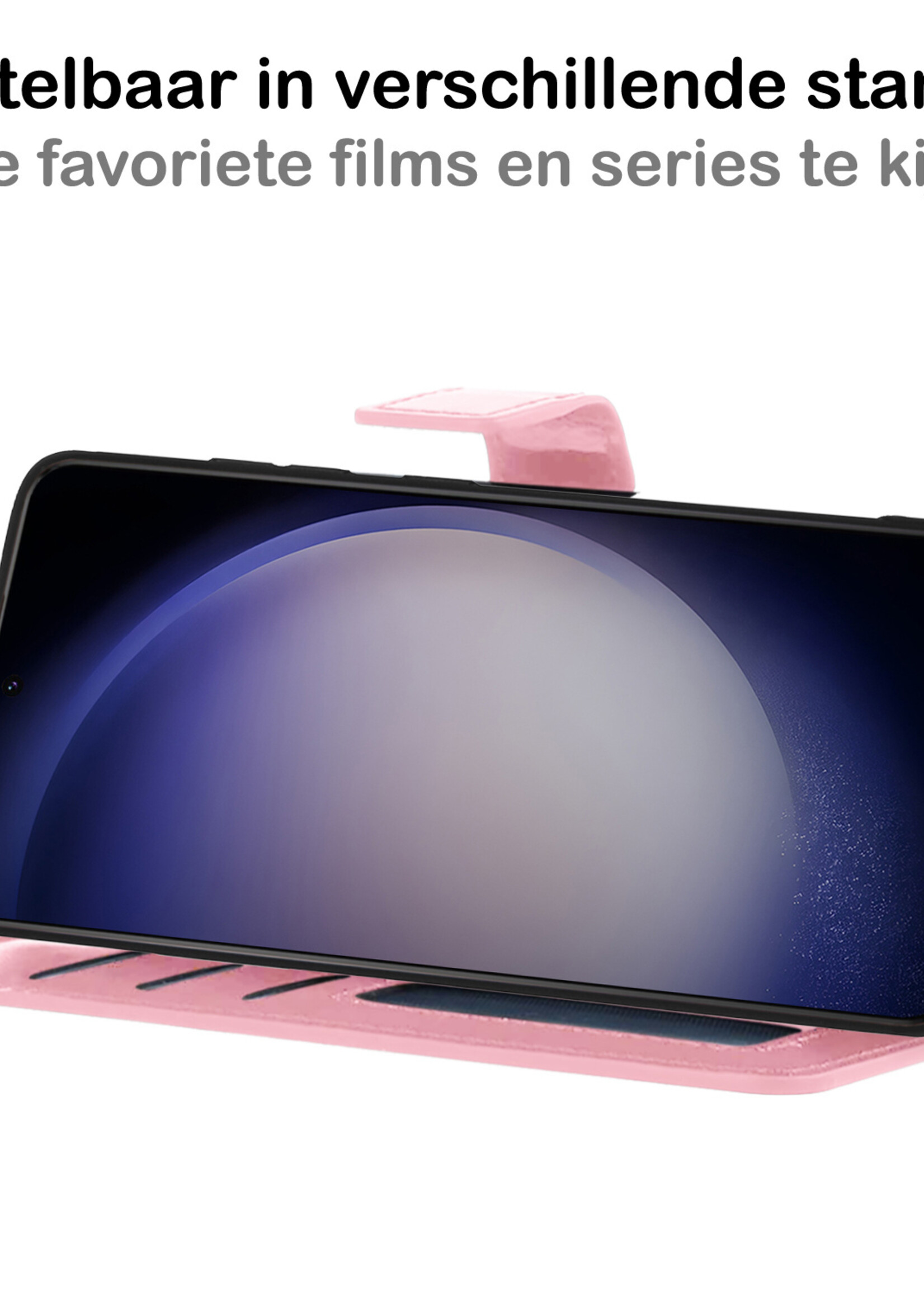 BTH Hoesje Geschikt voor Samsung S23 Hoesje Book Case Hoes Portemonnee Cover Walletcase Met 2x Screenprotector - Hoes Geschikt voor Samsung Galaxy S23 Hoes Bookcase Hoesje - Lichtroze