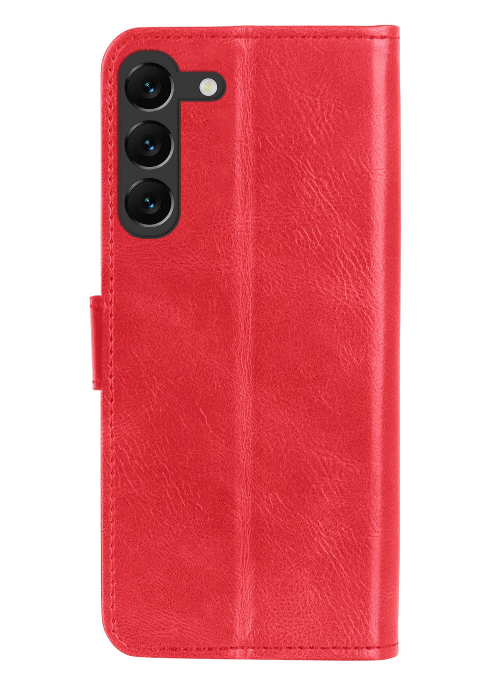 BTH Hoesje Geschikt voor Samsung S23 Hoesje Book Case Hoes Portemonnee Cover Walletcase Met 2x Screenprotector - Hoes Geschikt voor Samsung Galaxy S23 Hoes Bookcase Hoesje - Rood