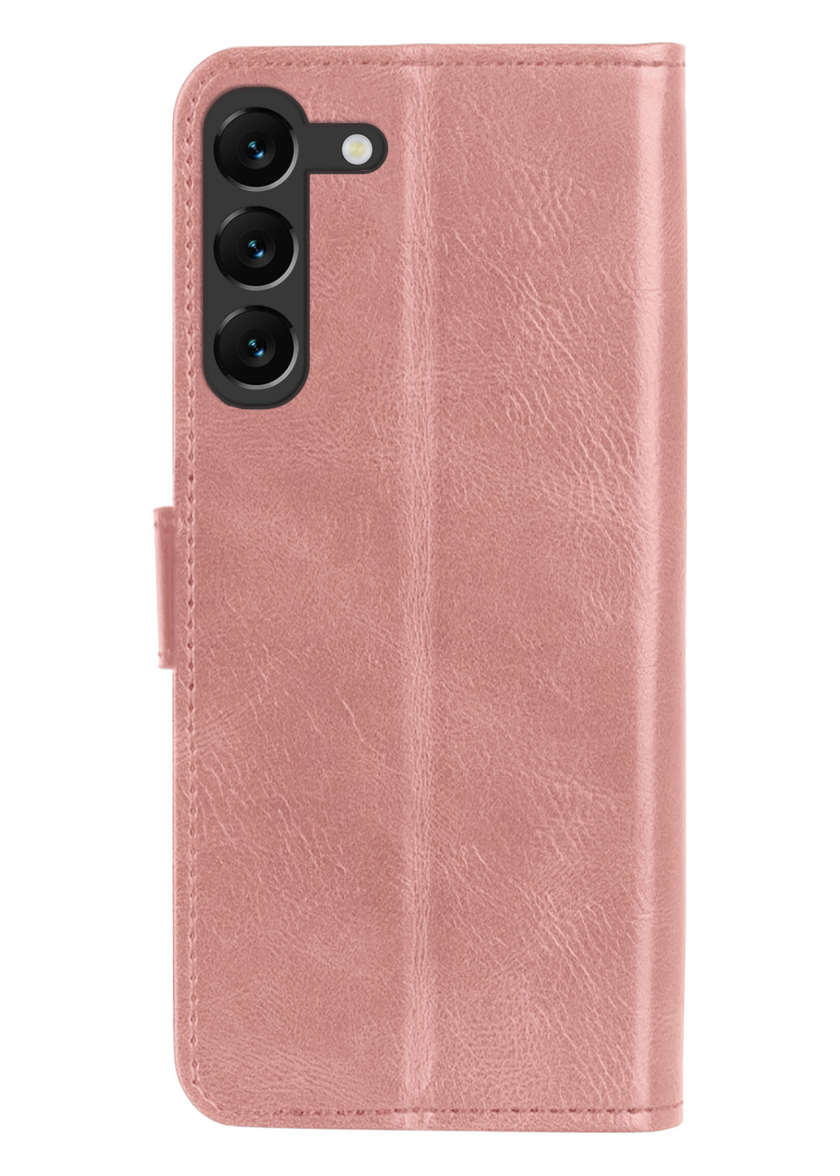 BTH Hoesje Geschikt voor Samsung S23 Hoesje Book Case Hoes Portemonnee Cover Walletcase Met 2x Screenprotector - Hoes Geschikt voor Samsung Galaxy S23 Hoes Bookcase Hoesje - Rosé goud