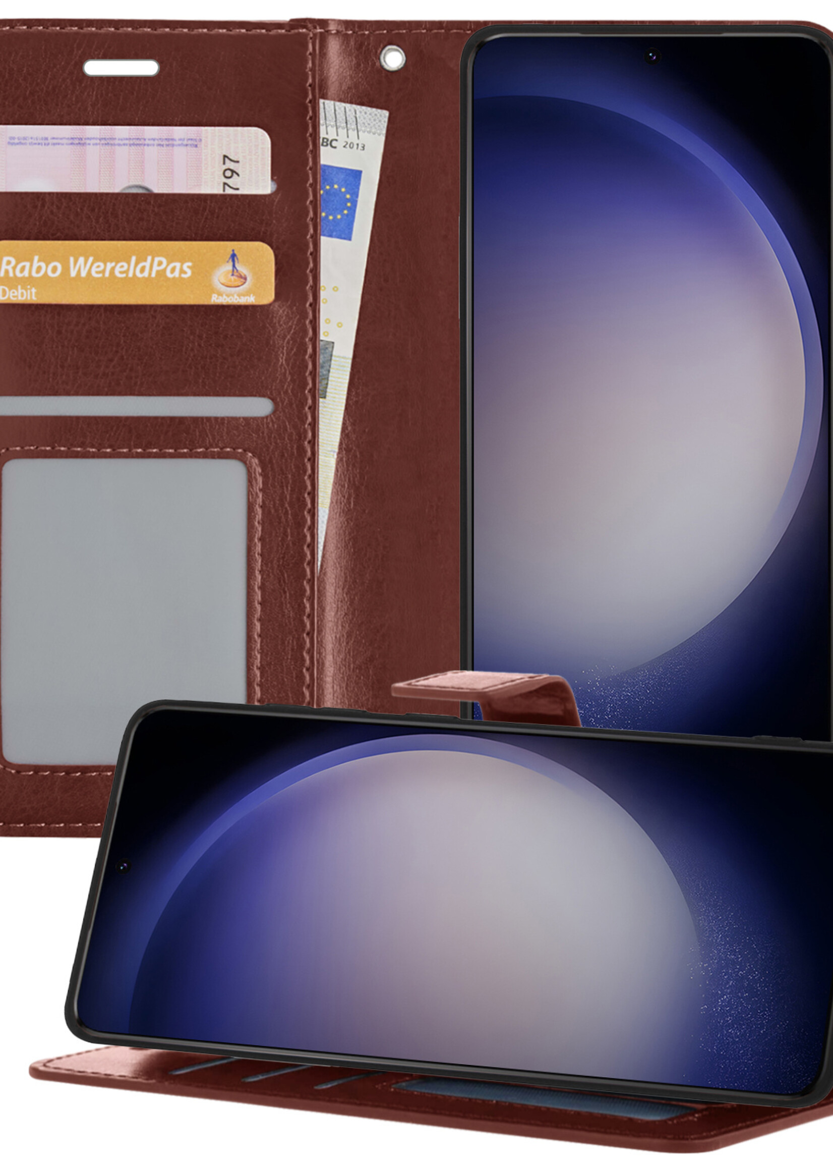 BTH Samsung S23 Plus Hoesje Book Case Hoes Portemonnee Cover Walletcase - Samsung Galaxy S23 Plus Hoes Bookcase Hoesje - Bruin
