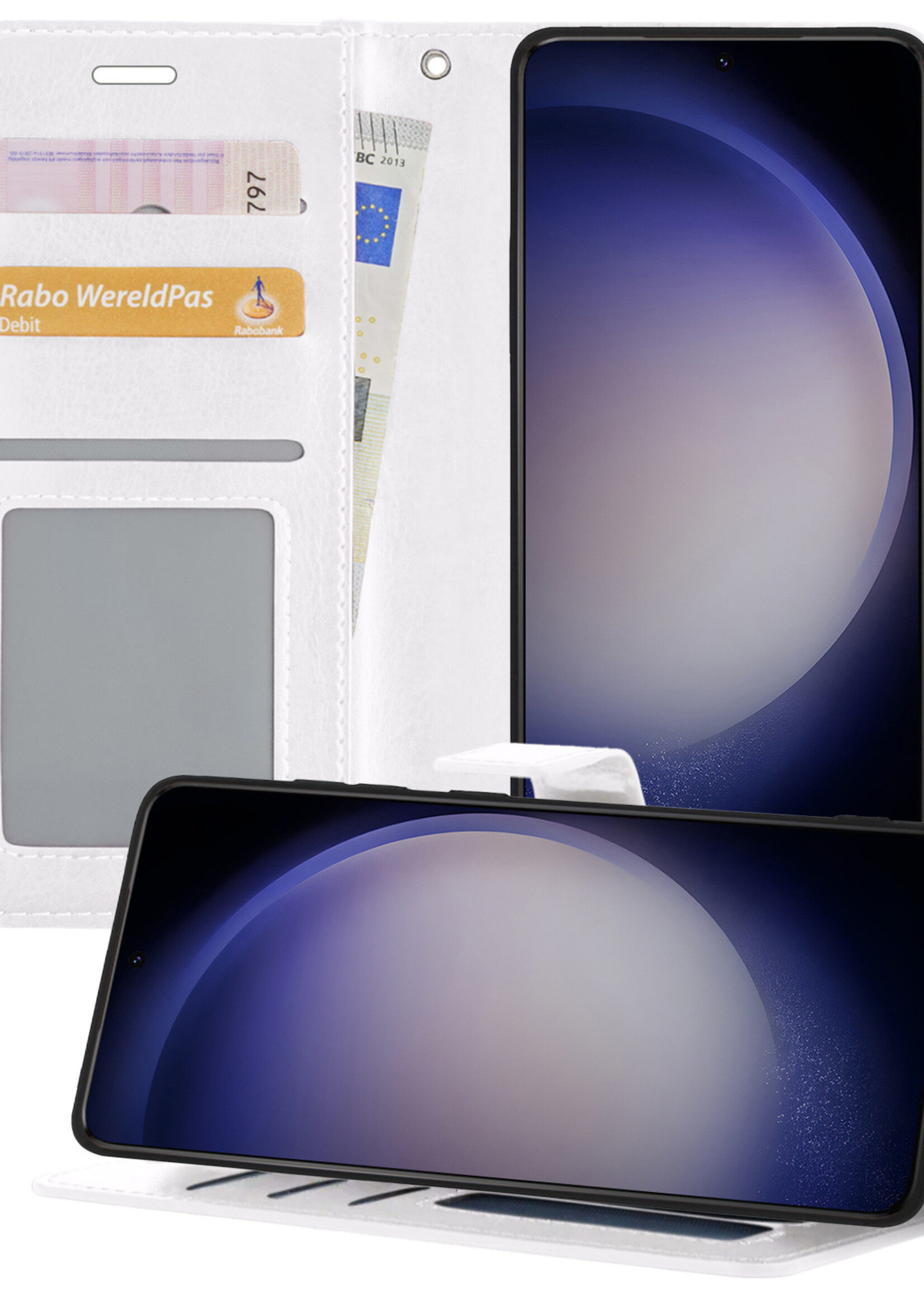 BTH Samsung S23 Plus Hoesje Book Case Hoes Portemonnee Cover Walletcase - Samsung Galaxy S23 Plus Hoes Bookcase Hoesje - Wit