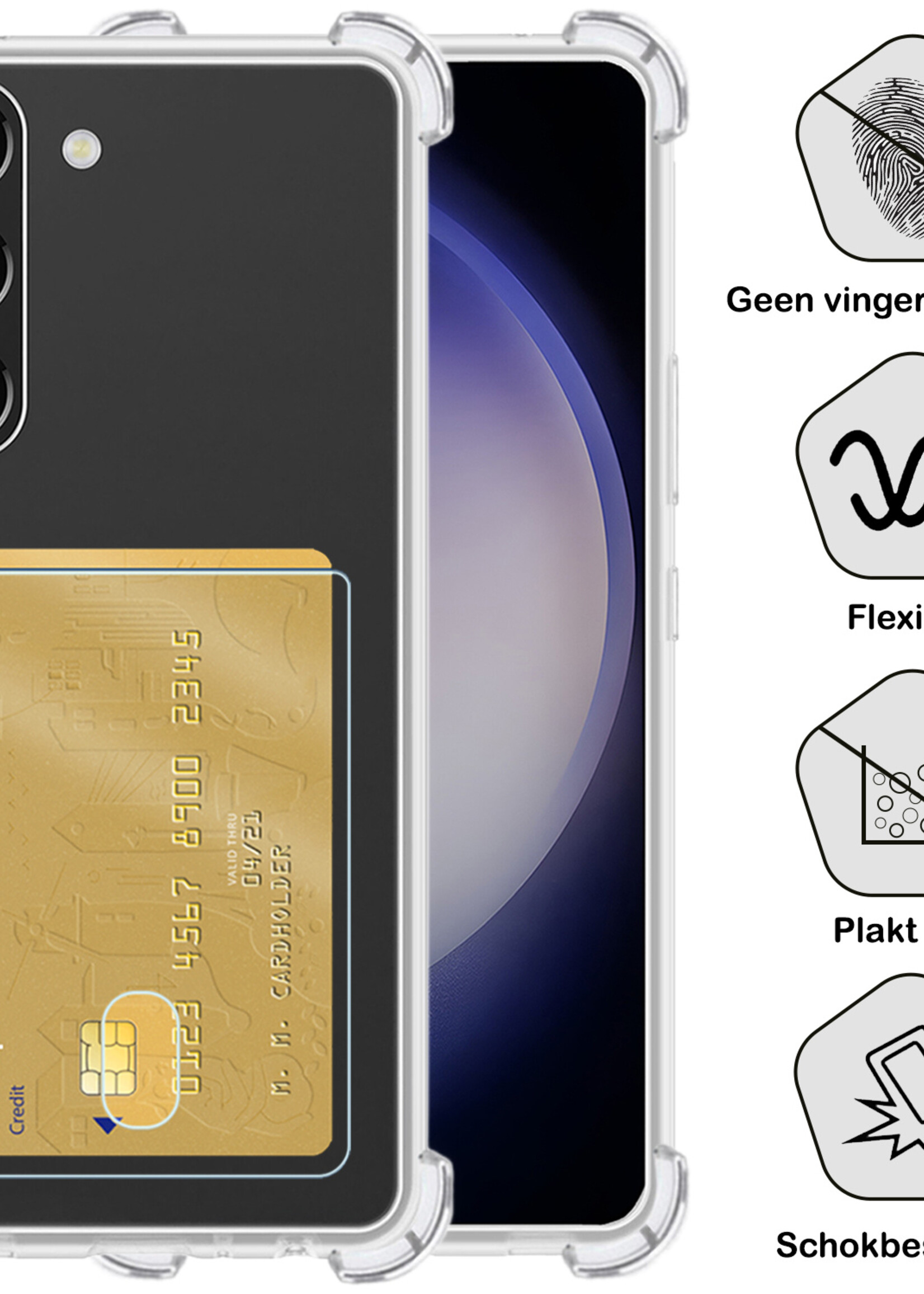 BTH Hoesje Geschikt voor Samsung S23 Plus Hoesje Met Pasjeshouder Siliconen Case Met Kaarthouder Met 2x Screenprotector - Hoes Geschikt voor Samsung Galaxy S23 Plus Hoesje Shock Proof Case - Transparant