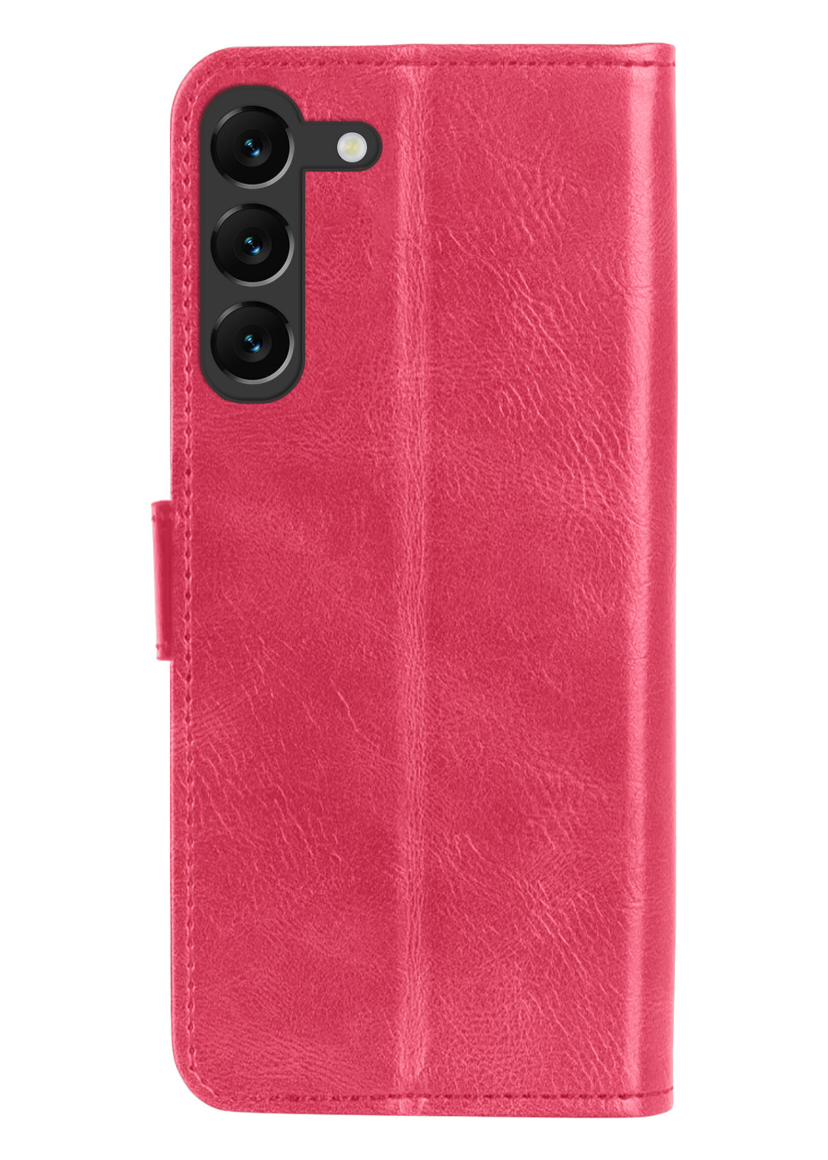 BTH Hoesje Geschikt voor Samsung S23 Plus Hoesje Book Case Hoes Portemonnee Cover Walletcase Met Screenprotector - Hoes Geschikt voor Samsung Galaxy S23 Plus Hoes Bookcase Hoesje - Donkerroze