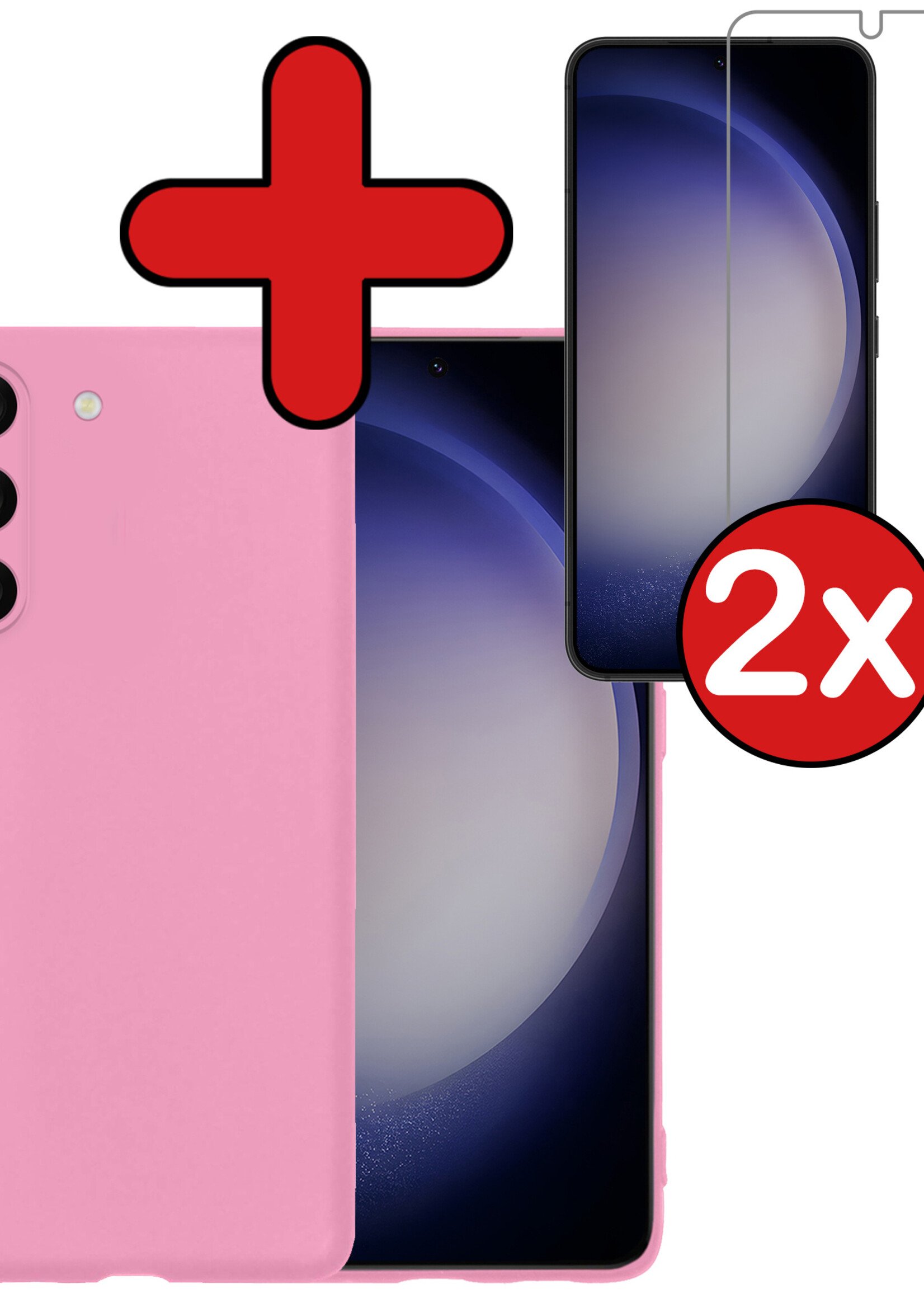 BTH Hoesje Geschikt voor Samsung S23 Plus Hoesje Siliconen Case Hoes Met 2x Screenprotector - Hoes Geschikt voor Samsung Galaxy S23 Plus Hoes Cover Case - Roze