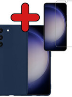 BTH BTH Samsung Galaxy S23 Plus Hoesje Siliconen Met Screenprotector - Donkerblauw