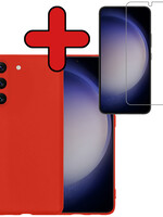 BTH BTH Samsung Galaxy S23 Plus Hoesje Siliconen Met Screenprotector - Rood