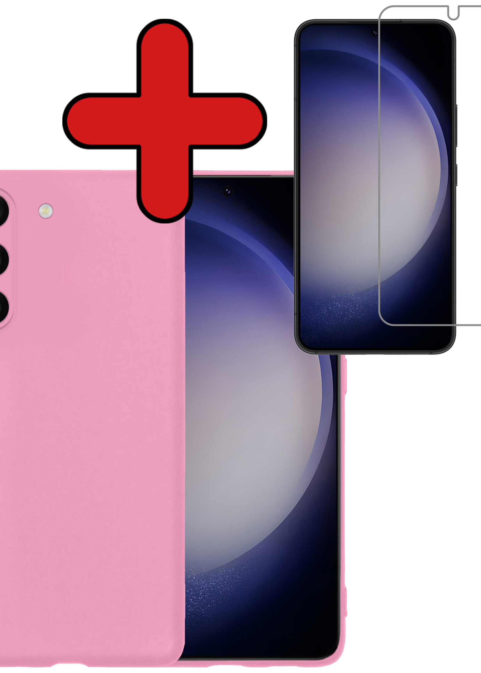 BTH Hoesje Geschikt voor Samsung S23 Plus Hoesje Siliconen Case Hoes Met Screenprotector - Hoes Geschikt voor Samsung Galaxy S23 Plus Hoes Cover Case - Roze