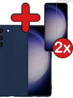 BTH BTH Samsung Galaxy S23 Plus Hoesje Siliconen Met 2x Screenprotector - Donkerblauw