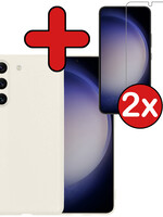 BTH BTH Samsung Galaxy S23 Plus Hoesje Siliconen Met 2x Screenprotector - Wit