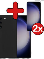 BTH BTH Samsung Galaxy S23 Plus Hoesje Siliconen Met 2x Screenprotector - Zwart