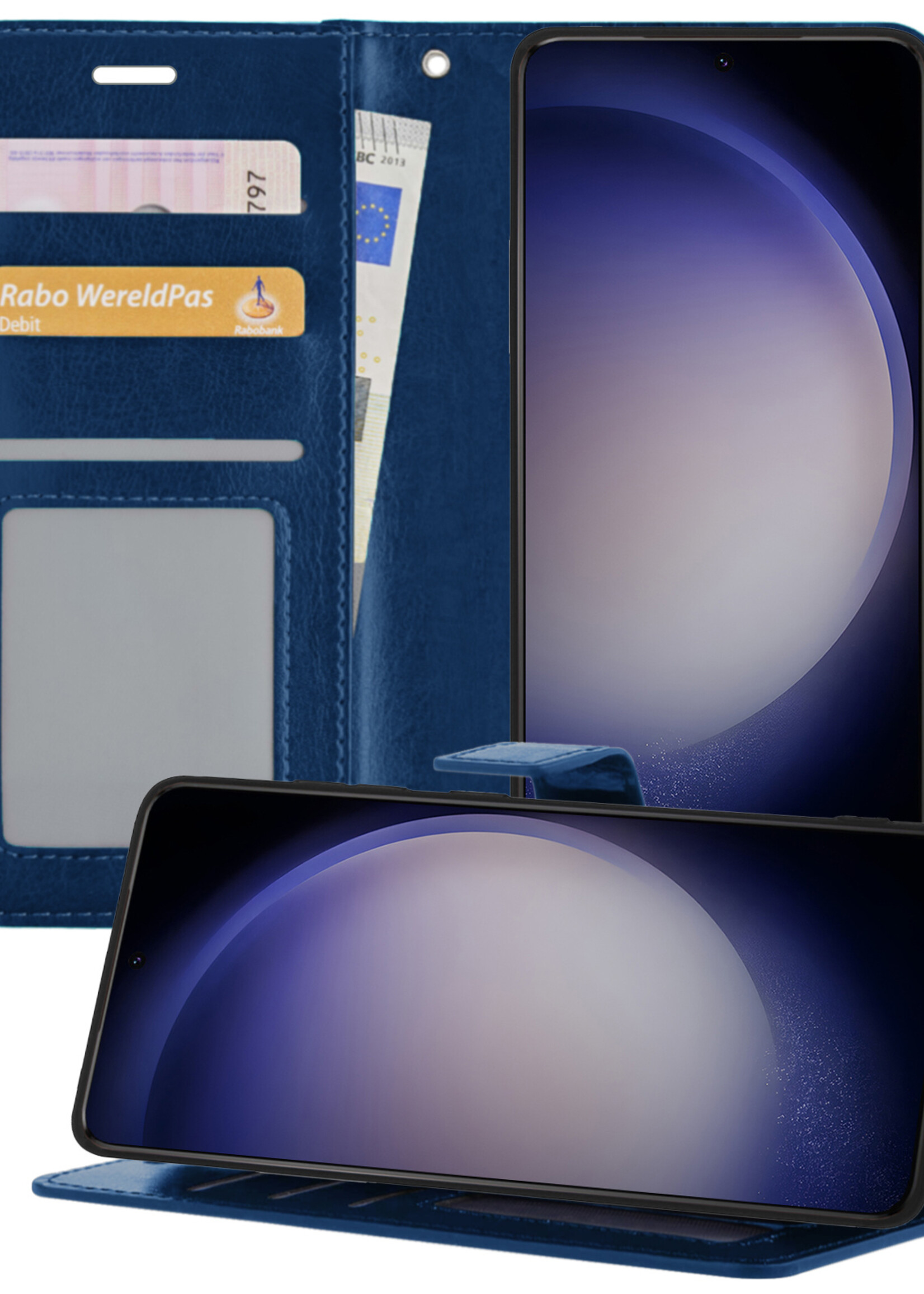 BTH Samsung S23 Ultra Hoesje Book Case Hoes Portemonnee Cover Walletcase - Samsung Galaxy S23 Ultra Hoes Bookcase Hoesje - Donkerblauw