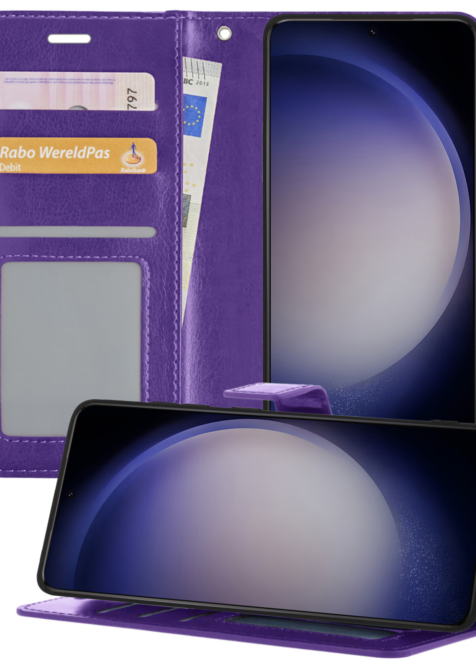 BTH Samsung S23 Ultra Hoesje Book Case Hoes Portemonnee Cover Walletcase - Samsung Galaxy S23 Ultra Hoes Bookcase Hoesje - Paars