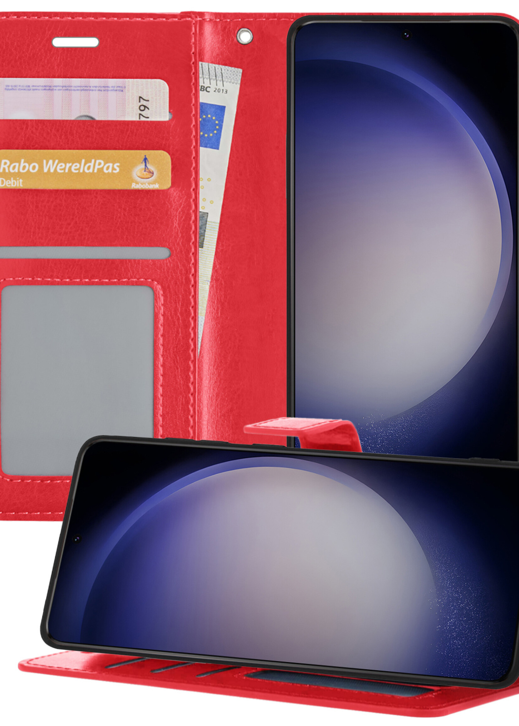 BTH Samsung S23 Ultra Hoesje Book Case Hoes Portemonnee Cover Walletcase - Samsung Galaxy S23 Ultra Hoes Bookcase Hoesje - Rood