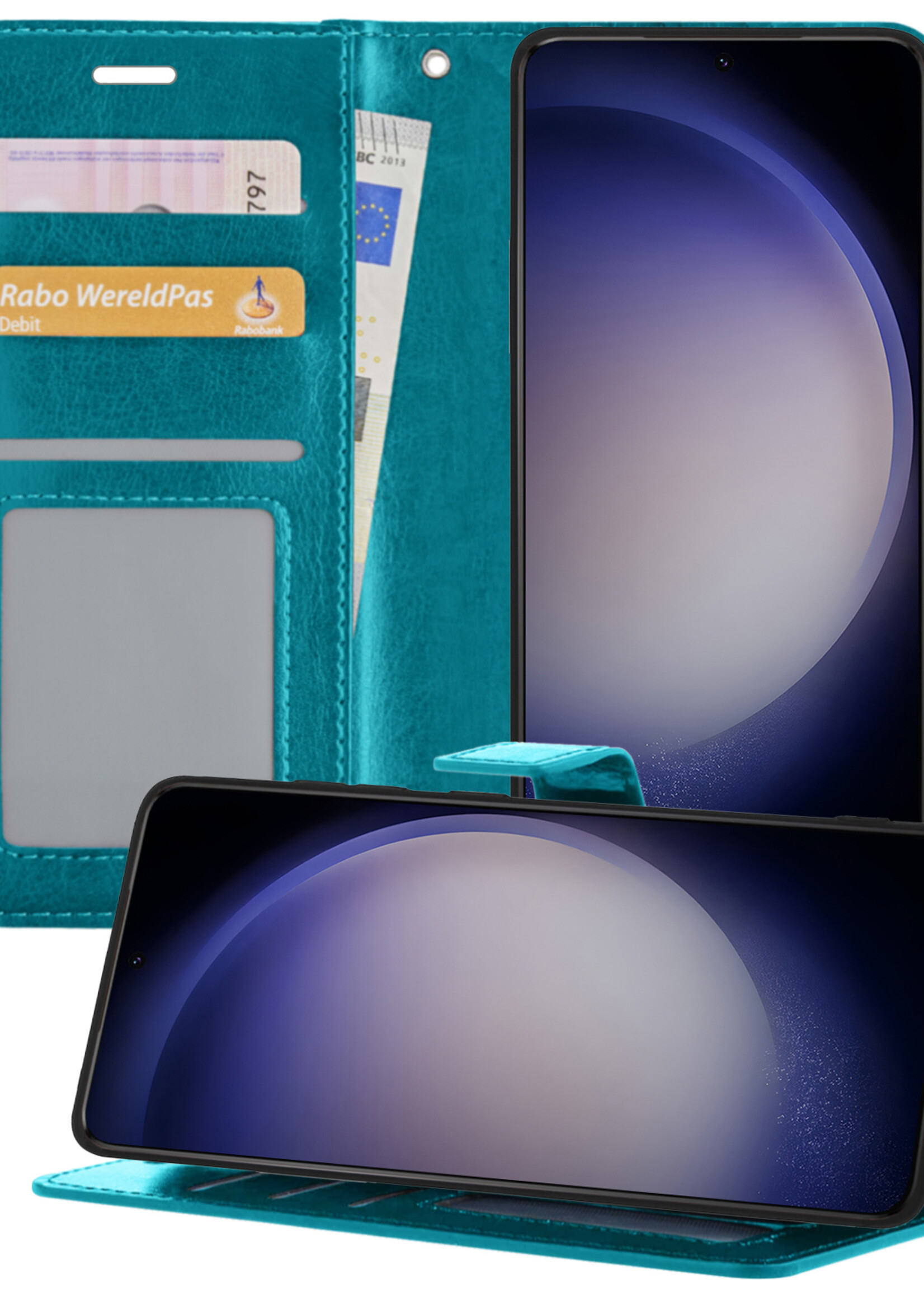 BTH Samsung S23 Ultra Hoesje Book Case Hoes Portemonnee Cover Walletcase - Samsung Galaxy S23 Ultra Hoes Bookcase Hoesje - Turquoise