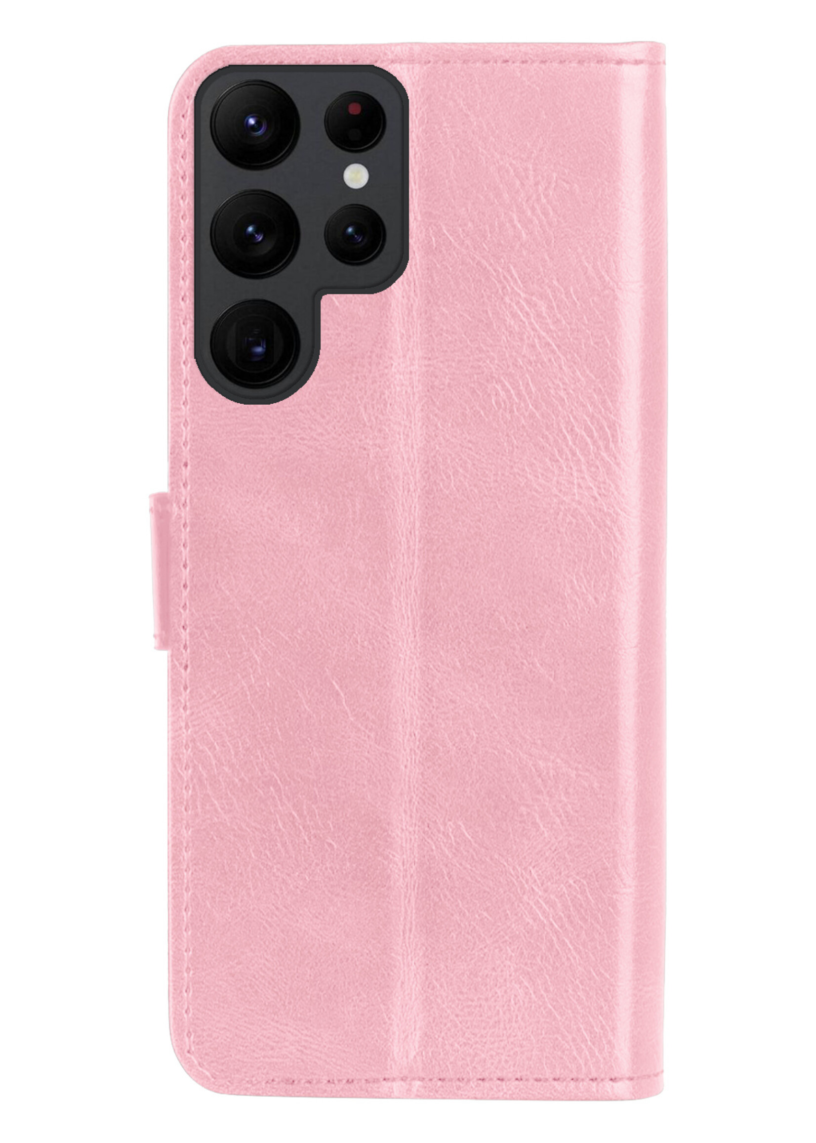 BTH Hoesje Geschikt voor Samsung S23 Ultra Hoesje Book Case Hoes Portemonnee Cover Walletcase Met Screenprotector - Hoes Geschikt voor Samsung Galaxy S23 Ultra Hoes Bookcase Hoesje - Lichtroze