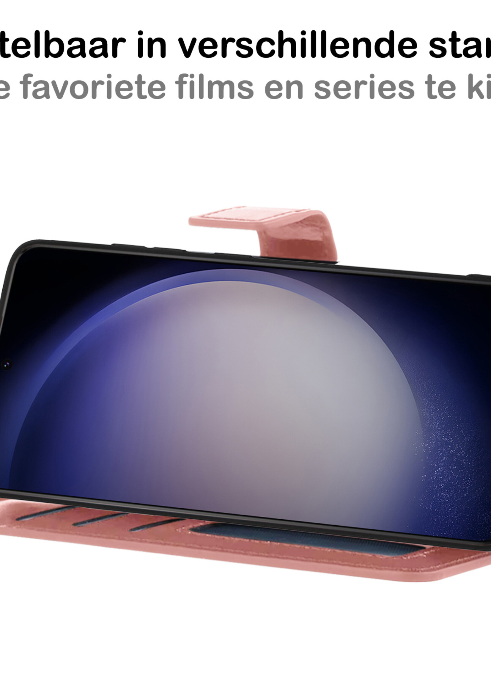 BTH Hoesje Geschikt voor Samsung S23 Ultra Hoesje Book Case Hoes Portemonnee Cover Walletcase Met Screenprotector - Hoes Geschikt voor Samsung Galaxy S23 Ultra Hoes Bookcase Hoesje - Rosé goud