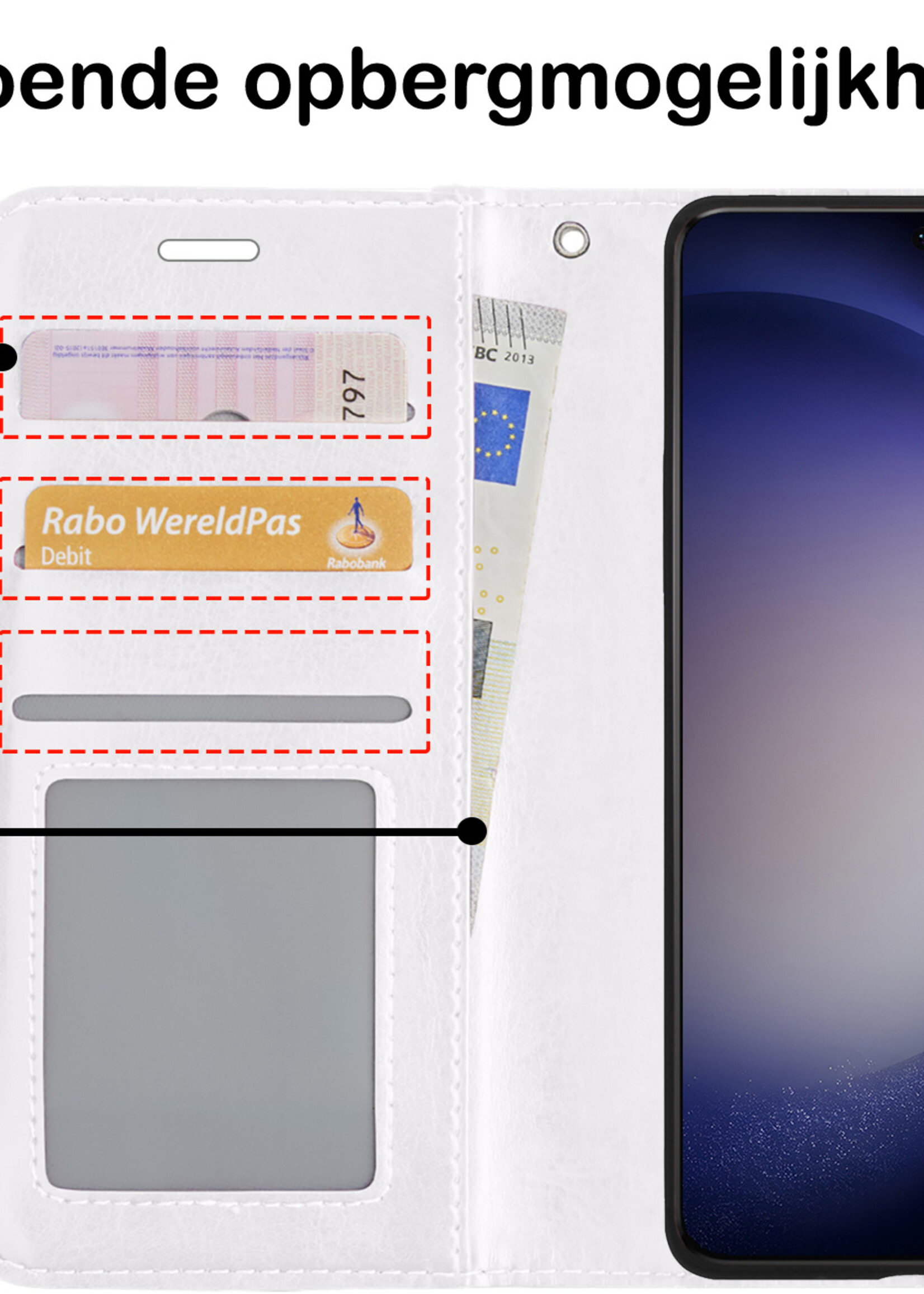 BTH Hoesje Geschikt voor Samsung S23 Ultra Hoesje Book Case Hoes Portemonnee Cover Walletcase Met Screenprotector - Hoes Geschikt voor Samsung Galaxy S23 Ultra Hoes Bookcase Hoesje - Wit