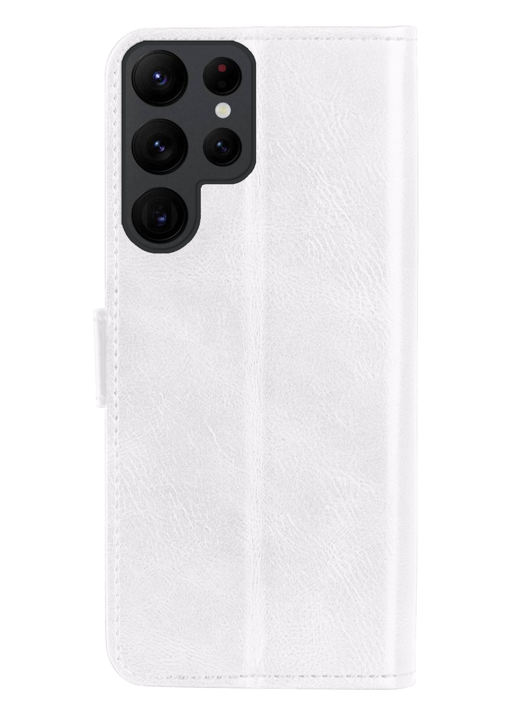 BTH Hoesje Geschikt voor Samsung S23 Ultra Hoesje Book Case Hoes Portemonnee Cover Walletcase Met Screenprotector - Hoes Geschikt voor Samsung Galaxy S23 Ultra Hoes Bookcase Hoesje - Wit