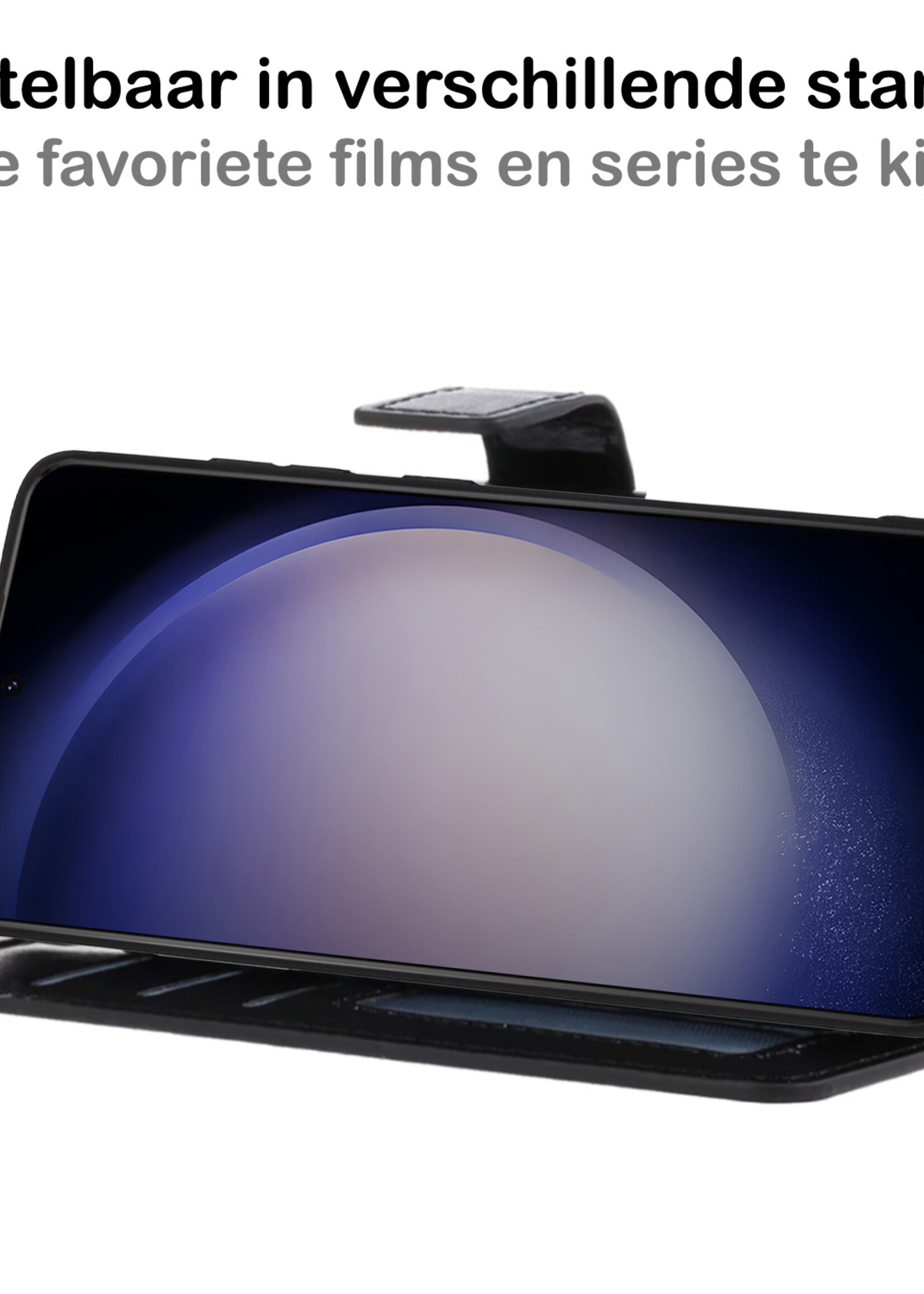 BTH Hoesje Geschikt voor Samsung S23 Ultra Hoesje Book Case Hoes Portemonnee Cover Walletcase Met Screenprotector - Hoes Geschikt voor Samsung Galaxy S23 Ultra Hoes Bookcase Hoesje - Zwart