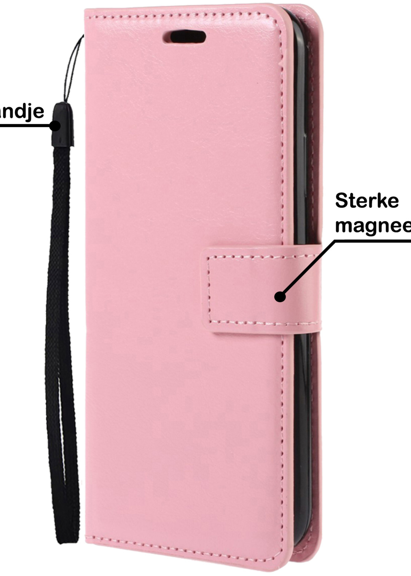 BTH Hoesje Geschikt voor Samsung S23 Ultra Hoesje Book Case Hoes Portemonnee Cover Walletcase Met 2x Screenprotector - Hoes Geschikt voor Samsung Galaxy S23 Ultra Hoes Bookcase Hoesje - Lichtroze