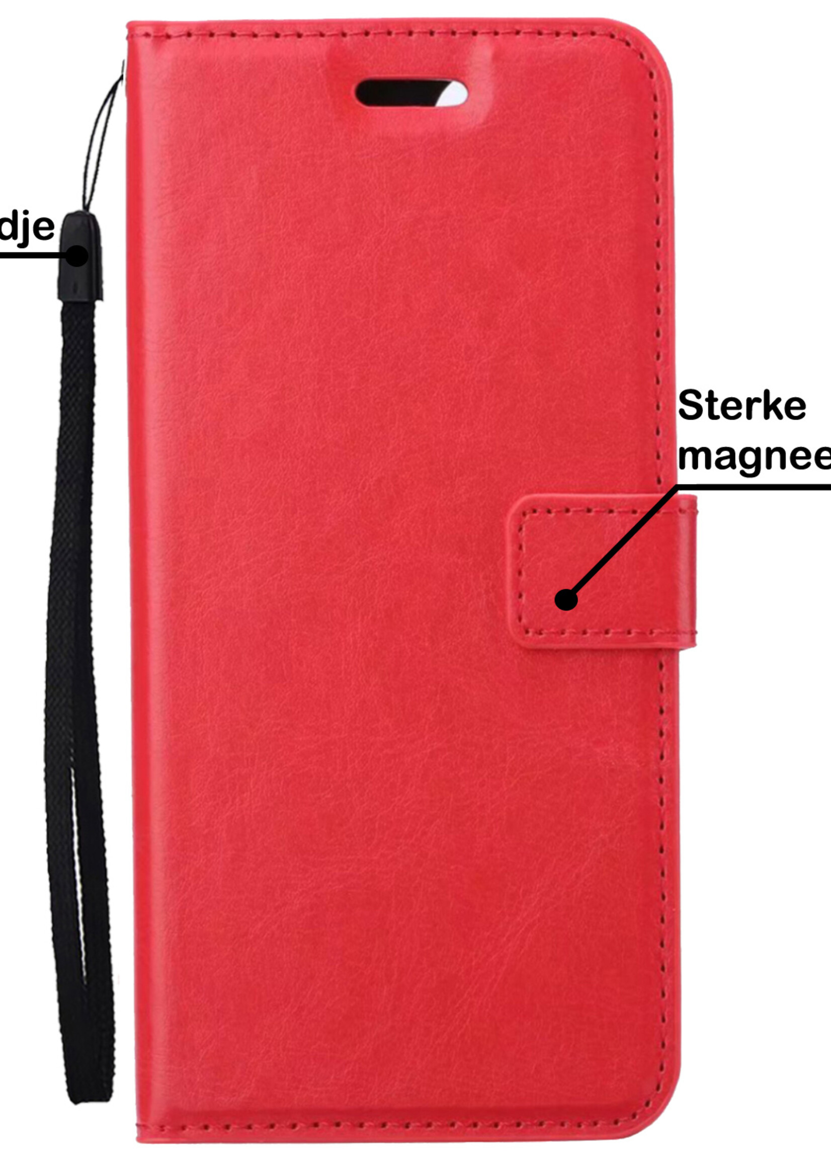 BTH Hoesje Geschikt voor Samsung S23 Ultra Hoesje Book Case Hoes Portemonnee Cover Walletcase Met 2x Screenprotector - Hoes Geschikt voor Samsung Galaxy S23 Ultra Hoes Bookcase Hoesje - Rood