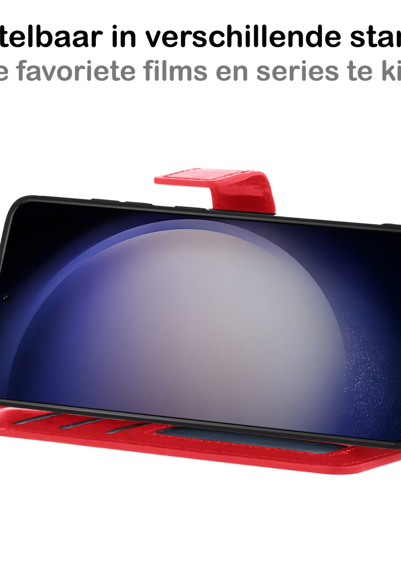 BTH Hoesje Geschikt voor Samsung S23 Ultra Hoesje Book Case Hoes Portemonnee Cover Walletcase Met 2x Screenprotector - Hoes Geschikt voor Samsung Galaxy S23 Ultra Hoes Bookcase Hoesje - Rood