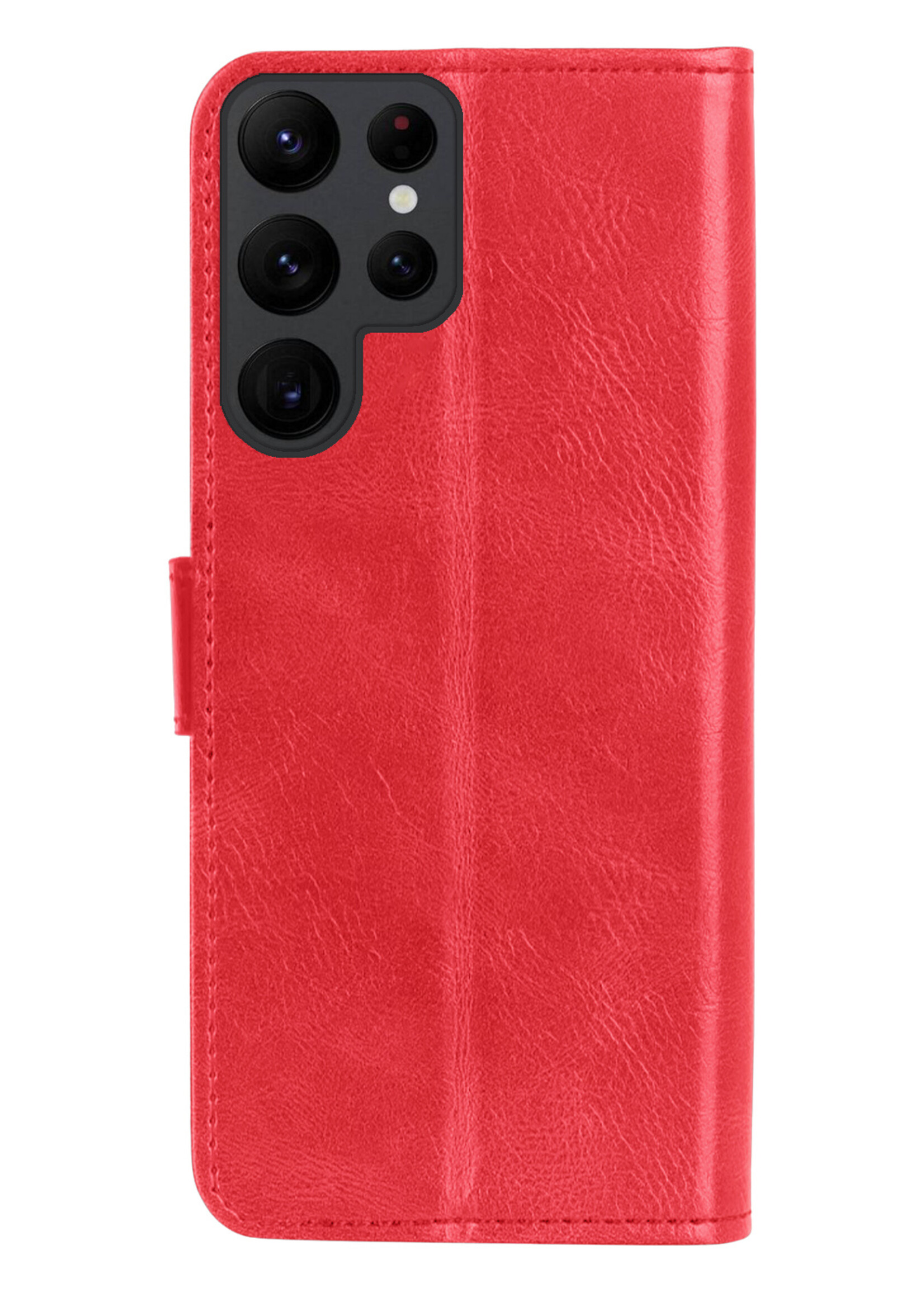 BTH Hoesje Geschikt voor Samsung S23 Ultra Hoesje Book Case Hoes Portemonnee Cover Walletcase Met 2x Screenprotector - Hoes Geschikt voor Samsung Galaxy S23 Ultra Hoes Bookcase Hoesje - Rood