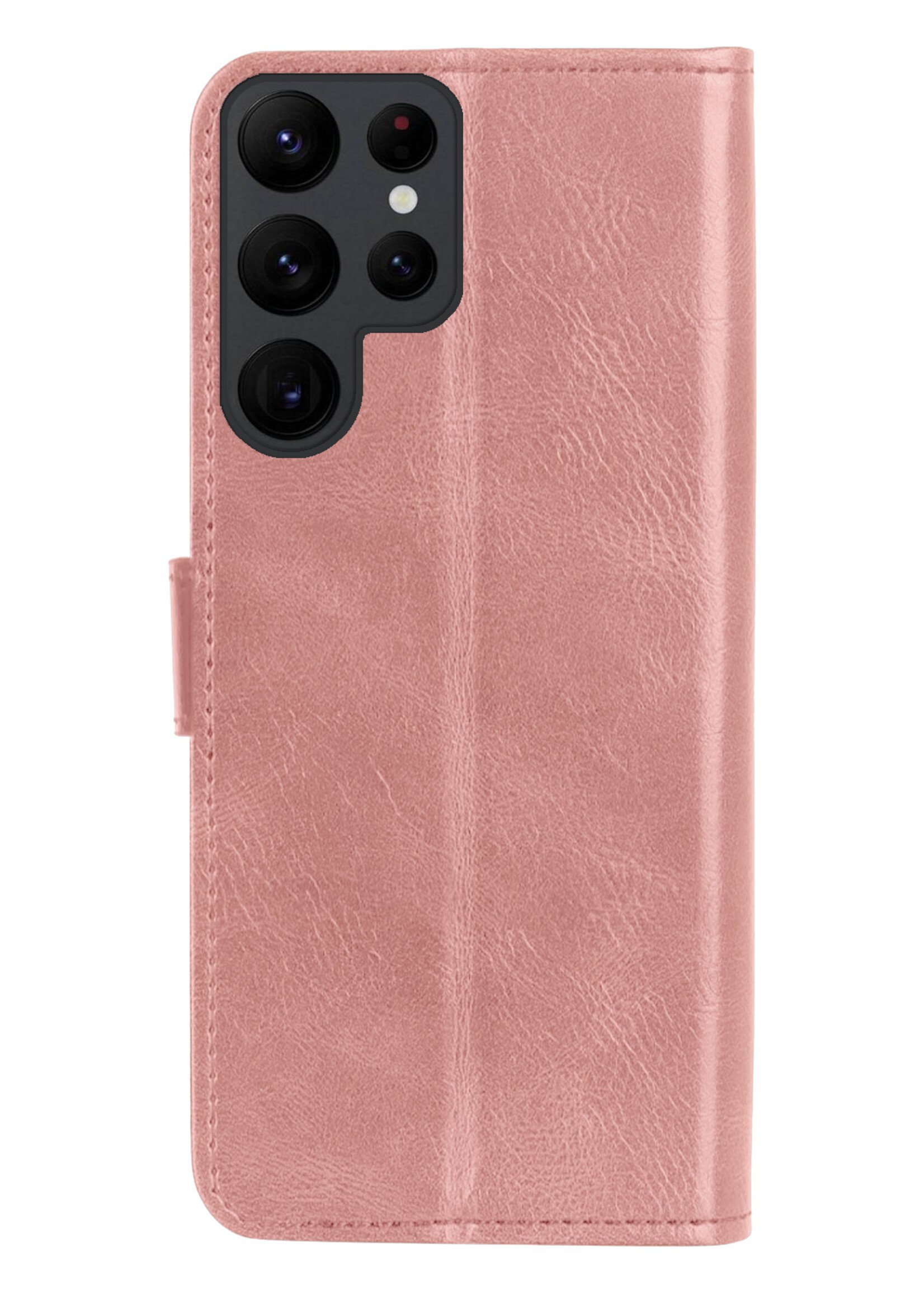 BTH Hoesje Geschikt voor Samsung S23 Ultra Hoesje Book Case Hoes Portemonnee Cover Walletcase Met 2x Screenprotector - Hoes Geschikt voor Samsung Galaxy S23 Ultra Hoes Bookcase Hoesje - Rosé goud