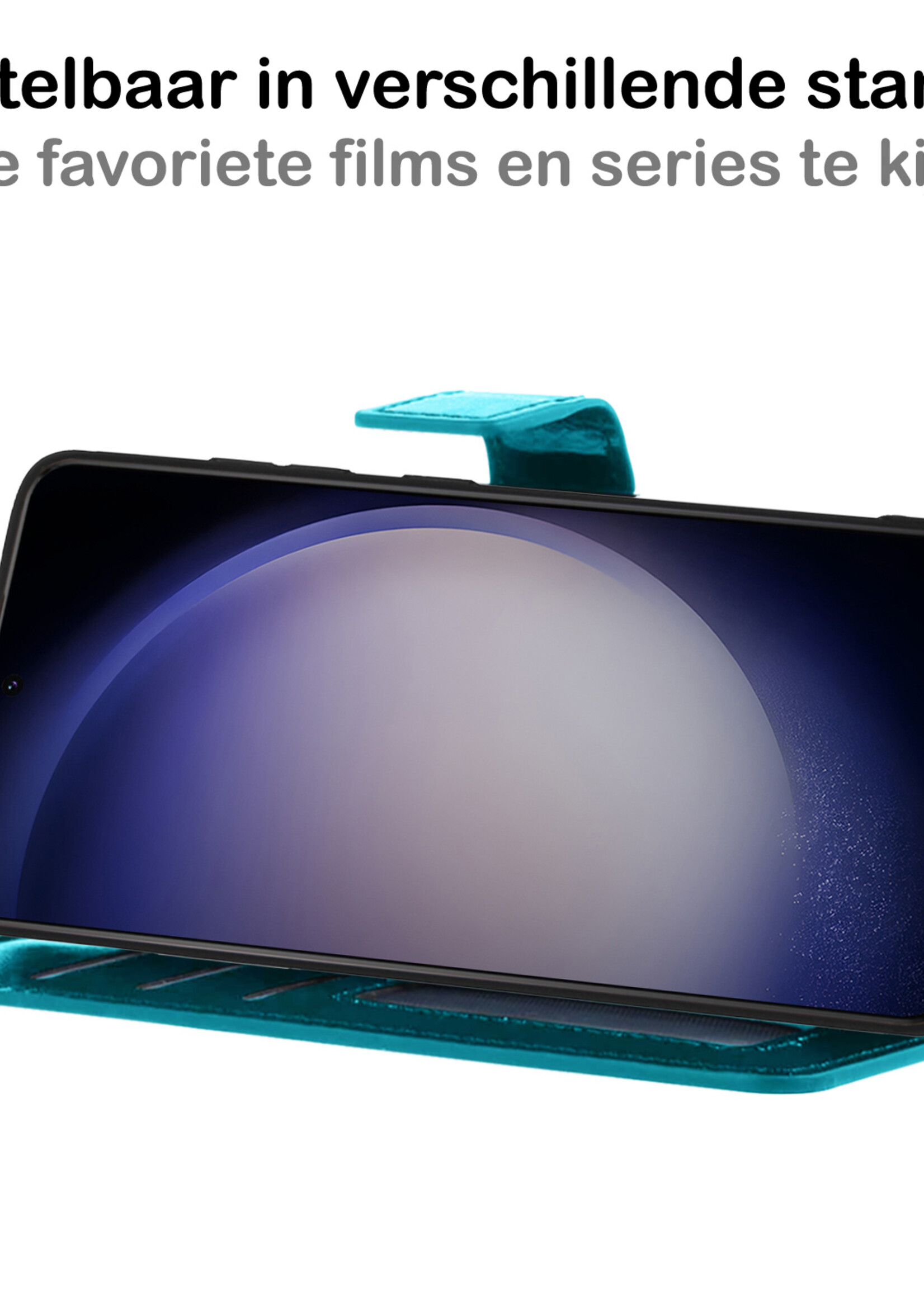 BTH Hoesje Geschikt voor Samsung S23 Ultra Hoesje Book Case Hoes Portemonnee Cover Walletcase Met 2x Screenprotector - Hoes Geschikt voor Samsung Galaxy S23 Ultra Hoes Bookcase Hoesje - Turquoise