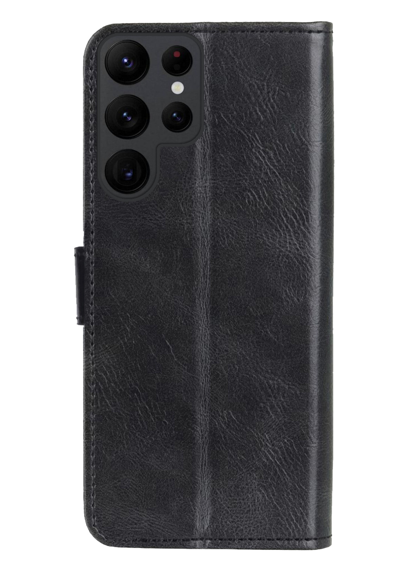 BTH Hoesje Geschikt voor Samsung S23 Ultra Hoesje Book Case Hoes Portemonnee Cover Walletcase Met 2x Screenprotector - Hoes Geschikt voor Samsung Galaxy S23 Ultra Hoes Bookcase Hoesje - Zwart