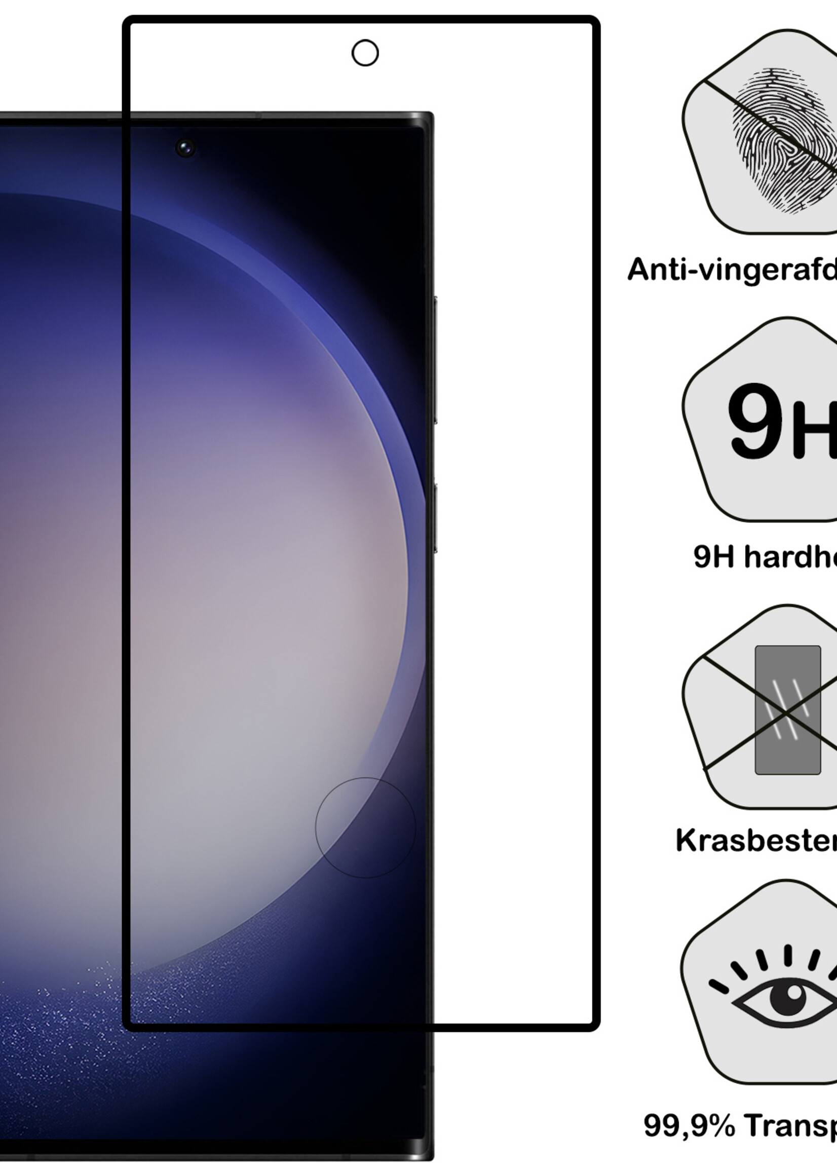 BTH Hoesje Geschikt voor Samsung S23 Ultra Hoesje Book Case Hoes Portemonnee Cover Walletcase Met Screenprotector - Hoes Geschikt voor Samsung Galaxy S23 Ultra Hoes Bookcase Hoesje - Zwart