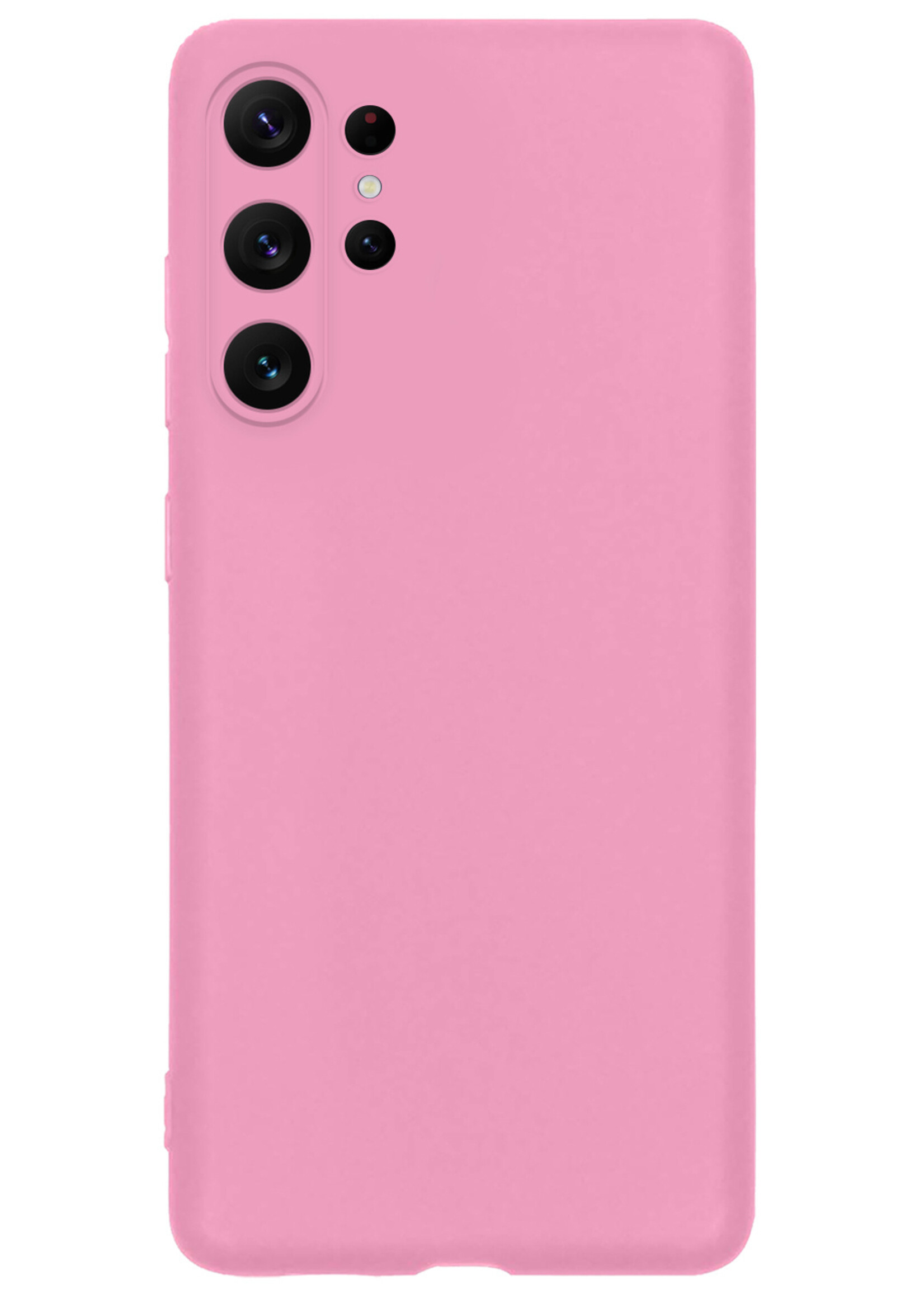 BTH Hoesje Geschikt voor Samsung S23 Ultra Hoesje Siliconen Case Hoes Met 2x Screenprotector - Hoes Geschikt voor Samsung Galaxy S23 Ultra Hoes Cover Case - Roze