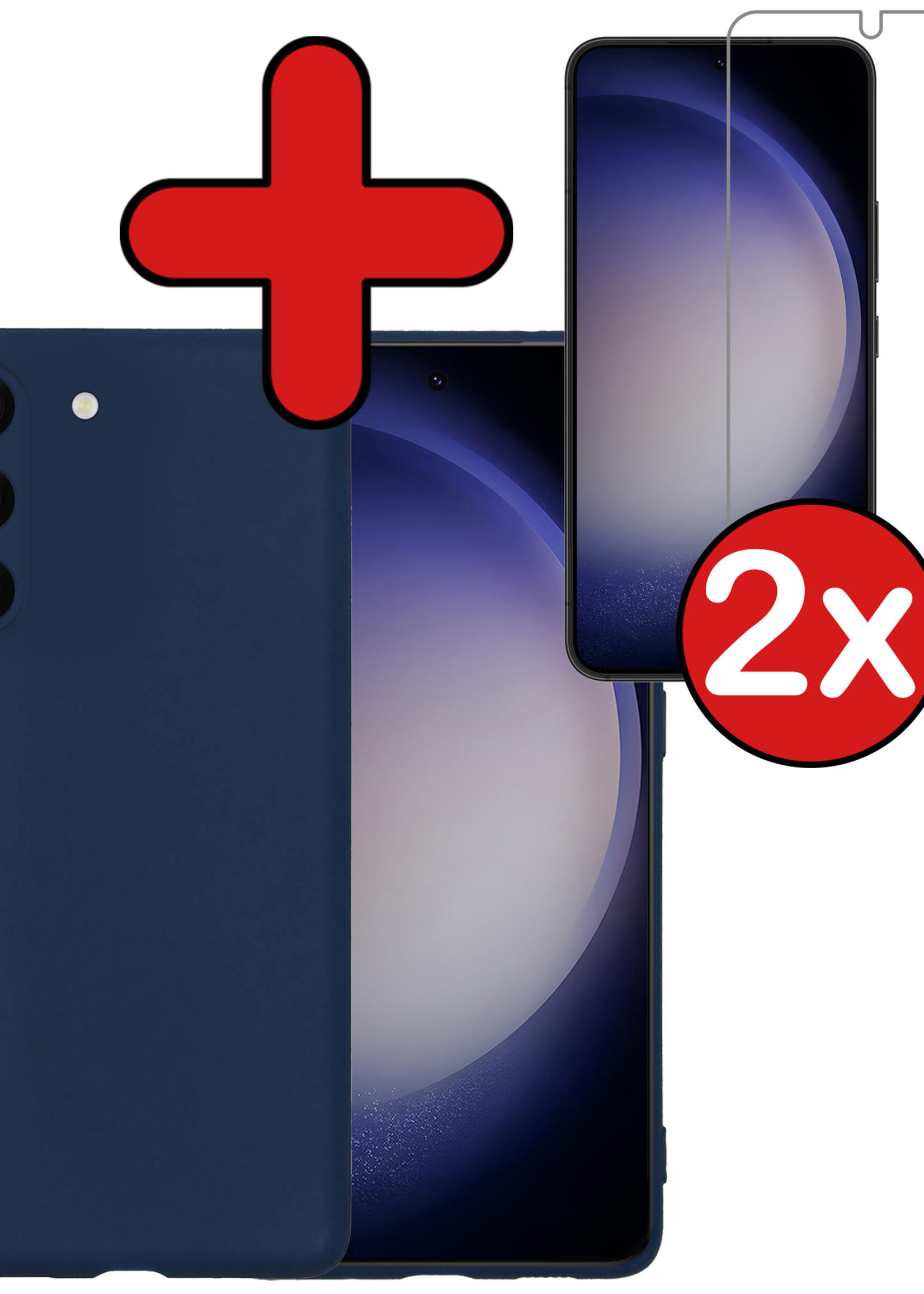 BTH Hoesje Geschikt voor Samsung S23 Hoesje Siliconen Case Hoes Met 2x Screenprotector - Hoes Geschikt voor Samsung Galaxy S23 Hoes Cover Case - Donkerblauw