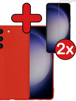 BTH BTH Samsung Galaxy S23 Hoesje Siliconen Met 2x Screenprotector - Rood